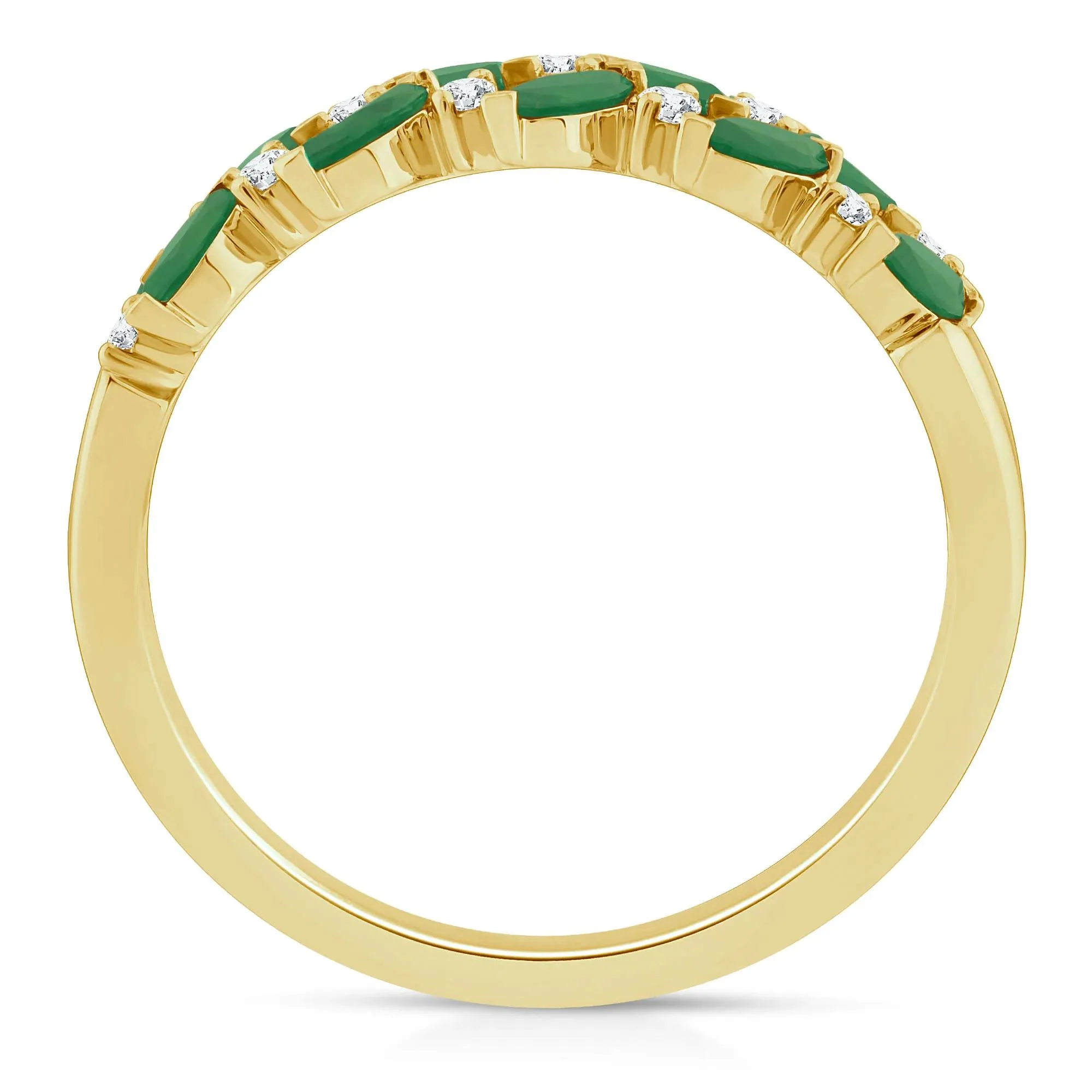 1/8 CT. Tw. Emerald and Diamond Ring 10K Yellow Gold Round Brilliant Cut Size 7.5 - Image 2