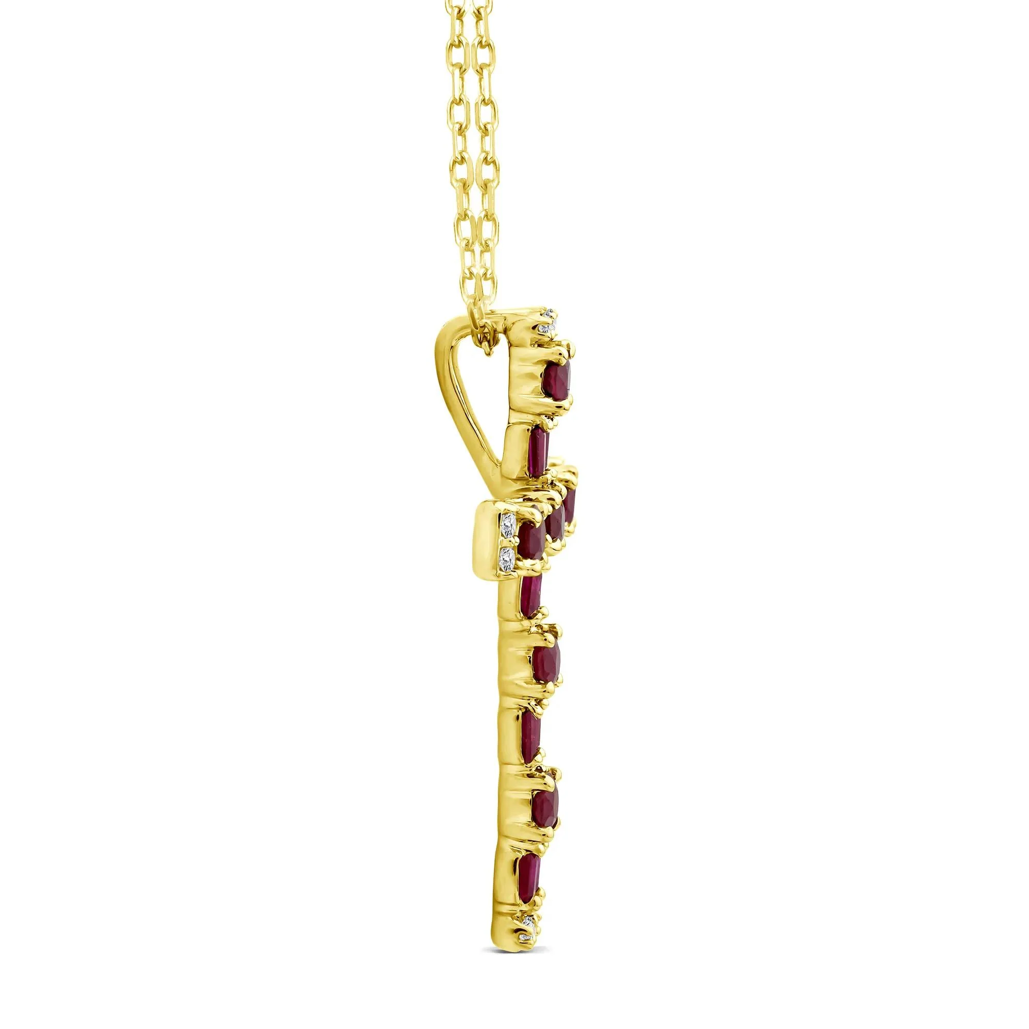 Ruby and Diamond Accent Cross Pendant Necklace 10K Yellow Gold Size 18" - Image 2
