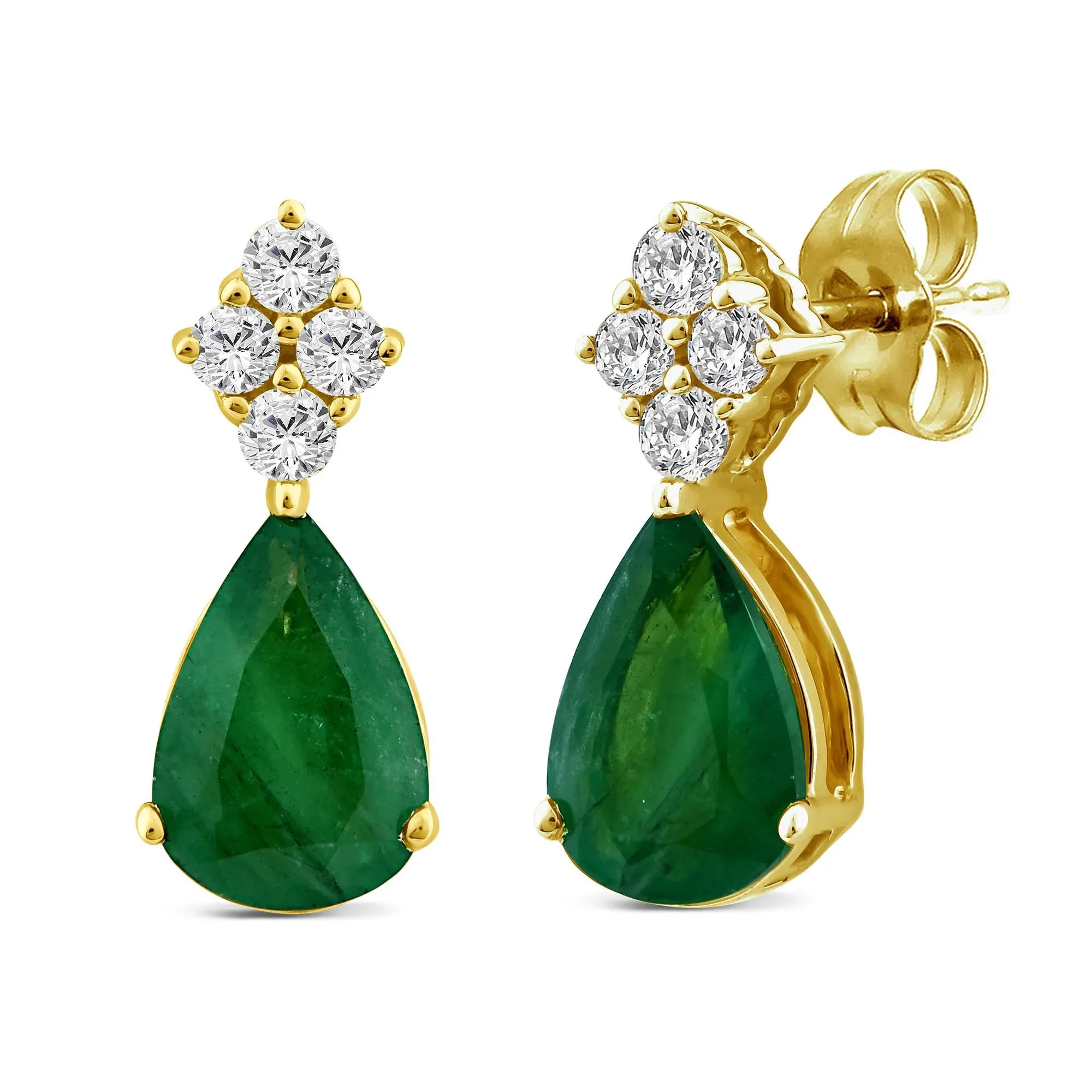 Emerald and Diamond Accent Earrings 10K Yellow Gold Size 10.00mm