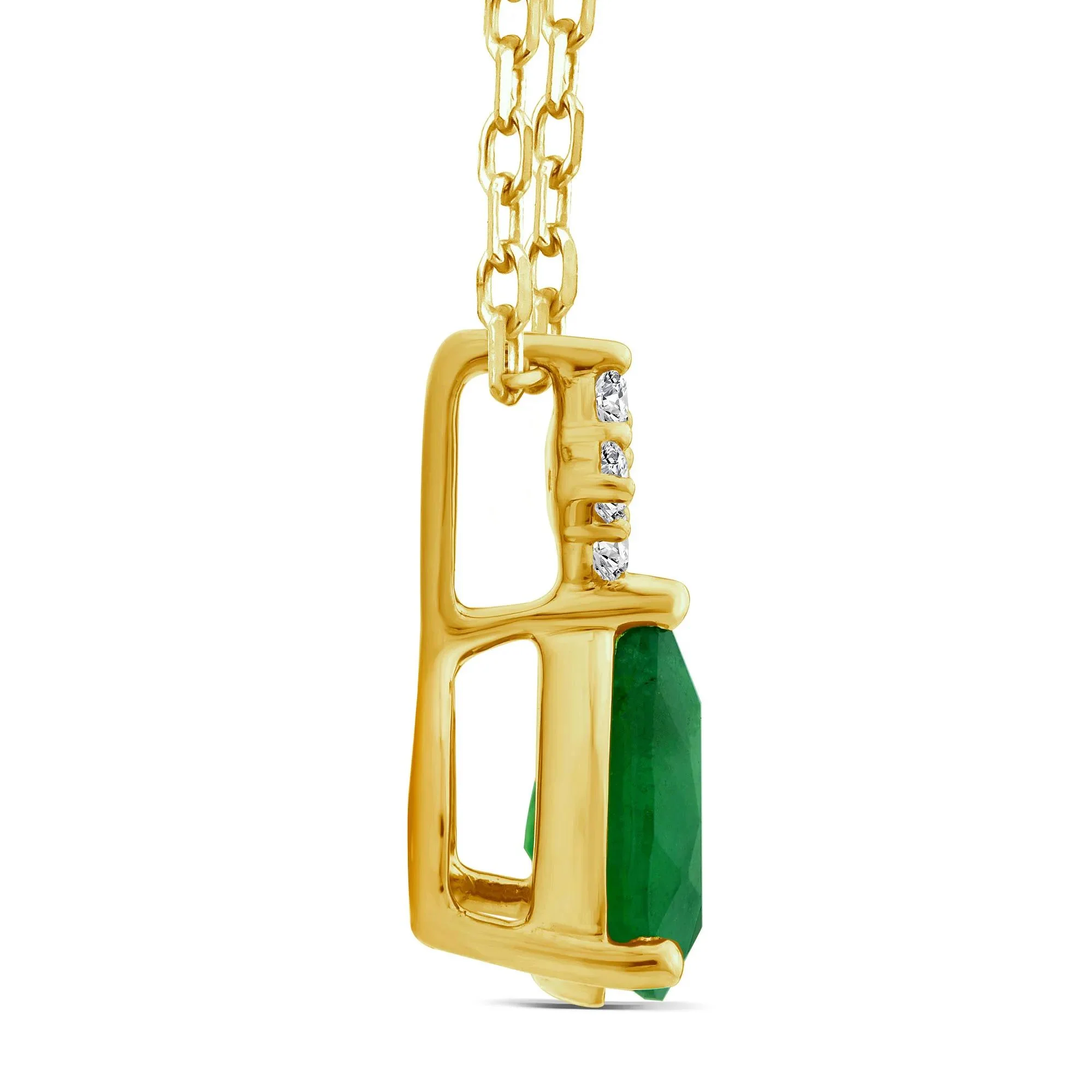 Emerald and Diamond Accent Drop Pendant Necklace 10K Yellow Gold Size 18" - Image 2