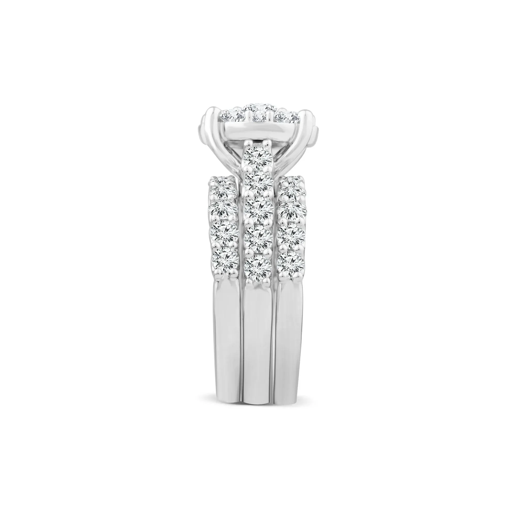 4 CT. Tw. Lab Grown Diamond Round Engagement Three-Piece Set 10K White Gold Ring Round Brilliant Cut Size 6 - Image 3