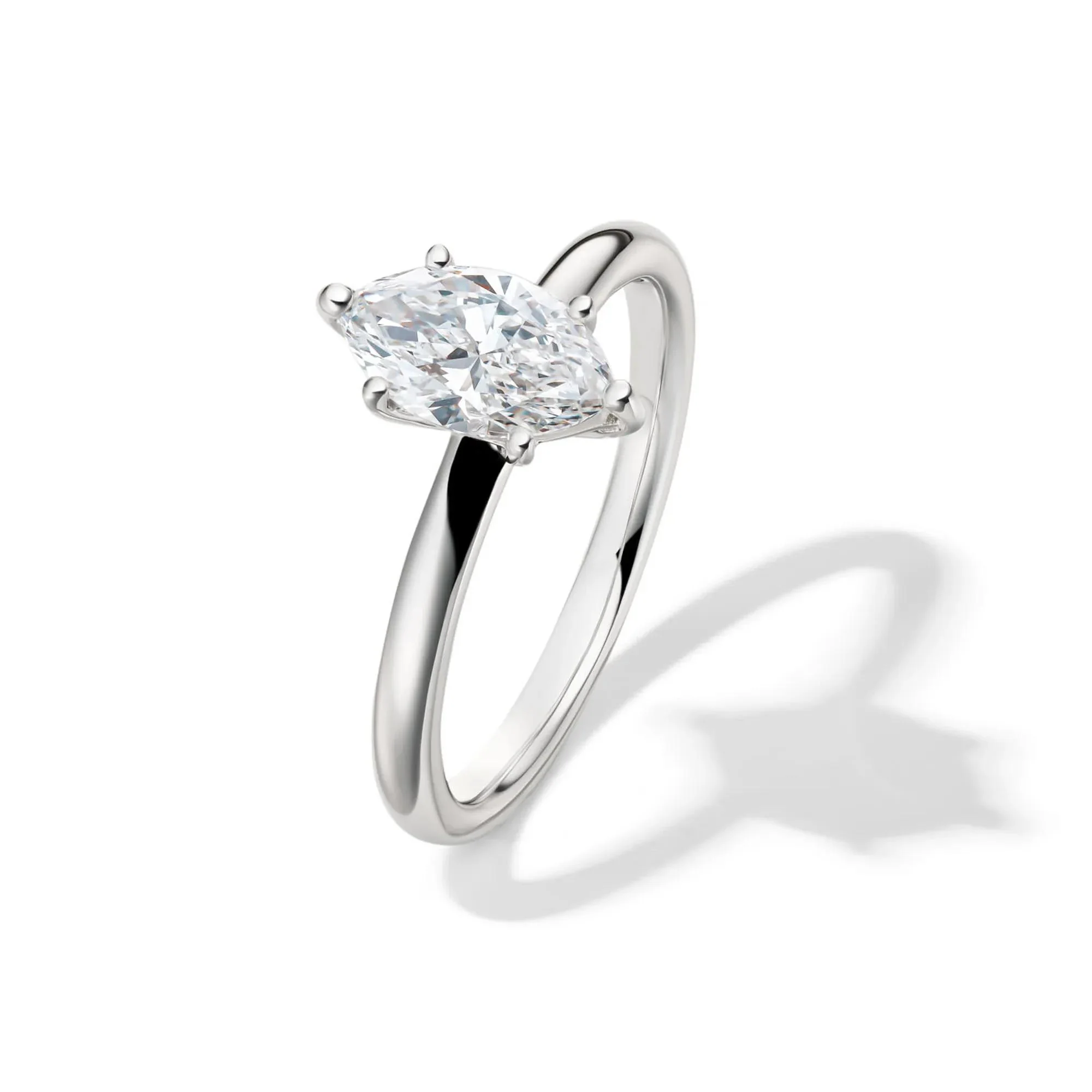 Lab Grown Diamond Marquise Engagement Ring Solitaire 14K White Gold (1 CT.) Size 10 2mm - Image 4