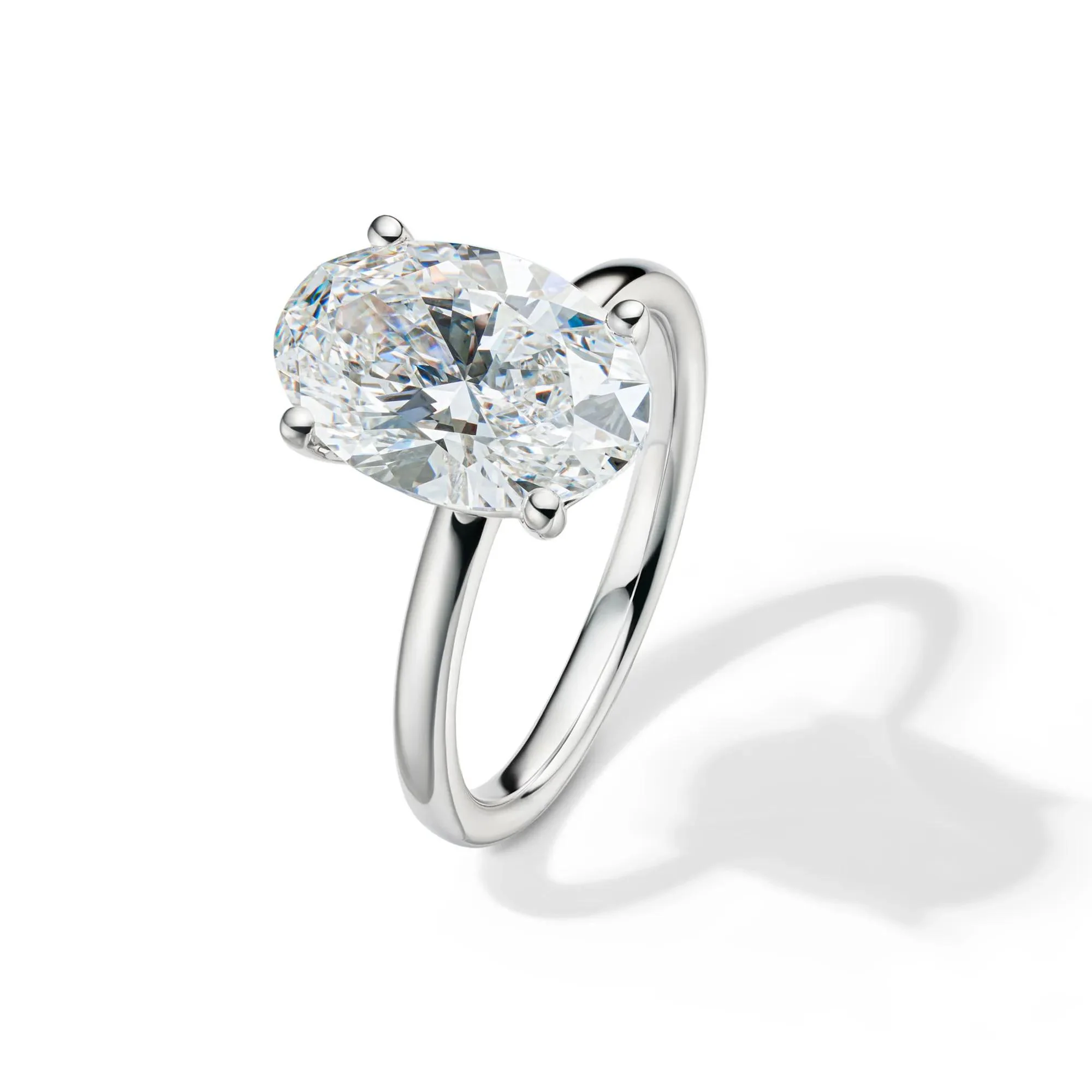 Lab Grown Diamond Oval Solitaire Engagement Ring 14K White Gold (4 CT.) Size 8.5 2mm - Image 4