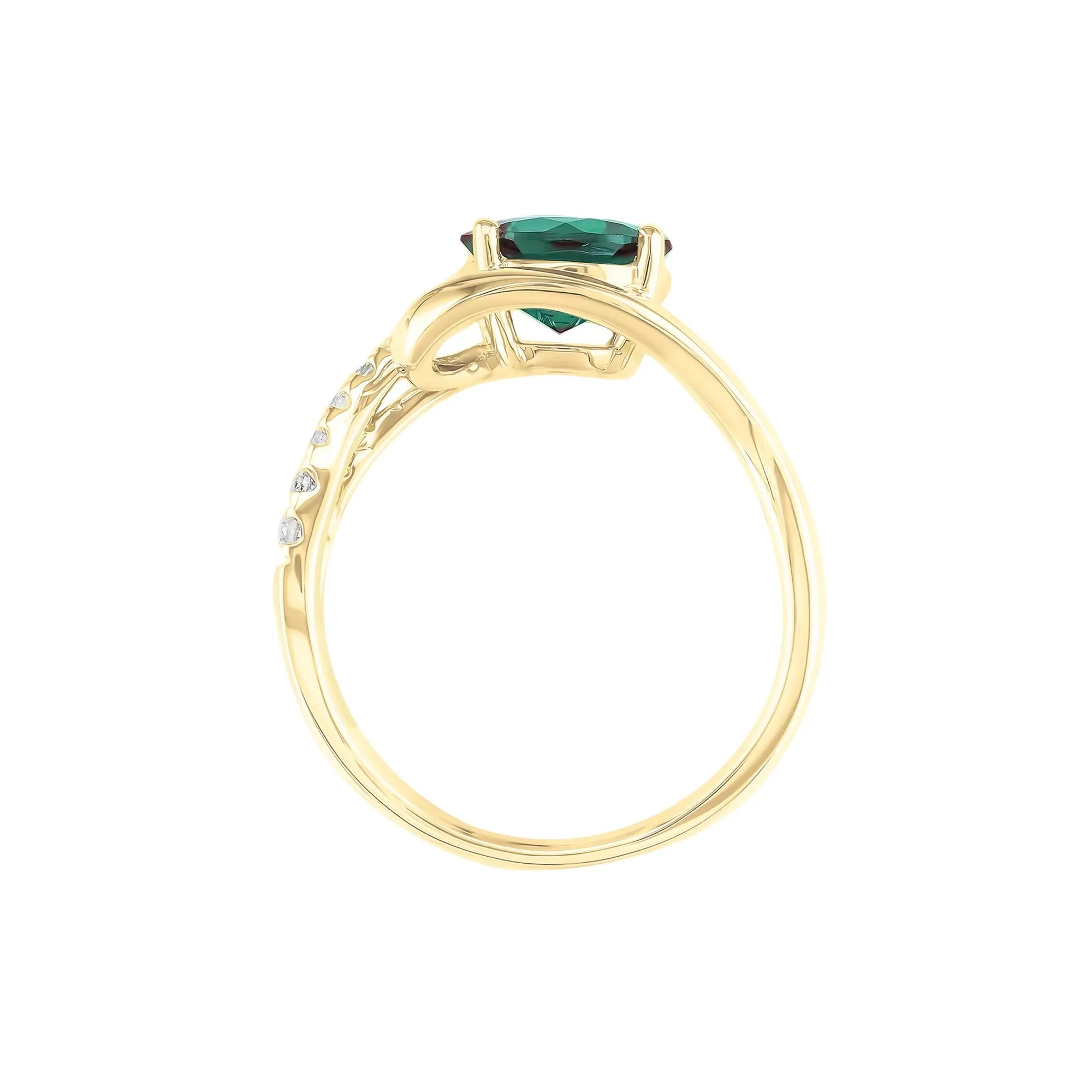 Lab-Created Alexandrite and Diamond Ring 10K Yellow Gold Round Brilliant Cut Size 6 1mm - Image 2