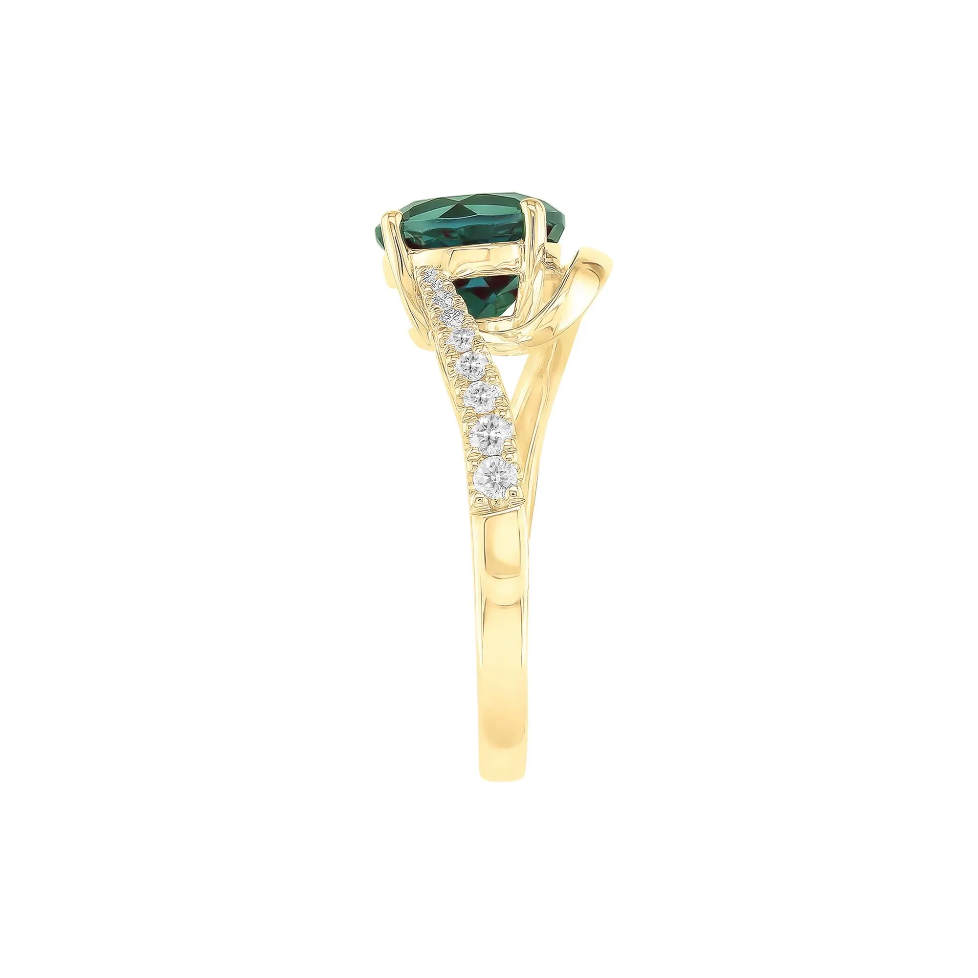 Lab-Created Alexandrite and Diamond Ring 10K Yellow Gold Round Brilliant Cut Size 7.5 1mm - Image 3
