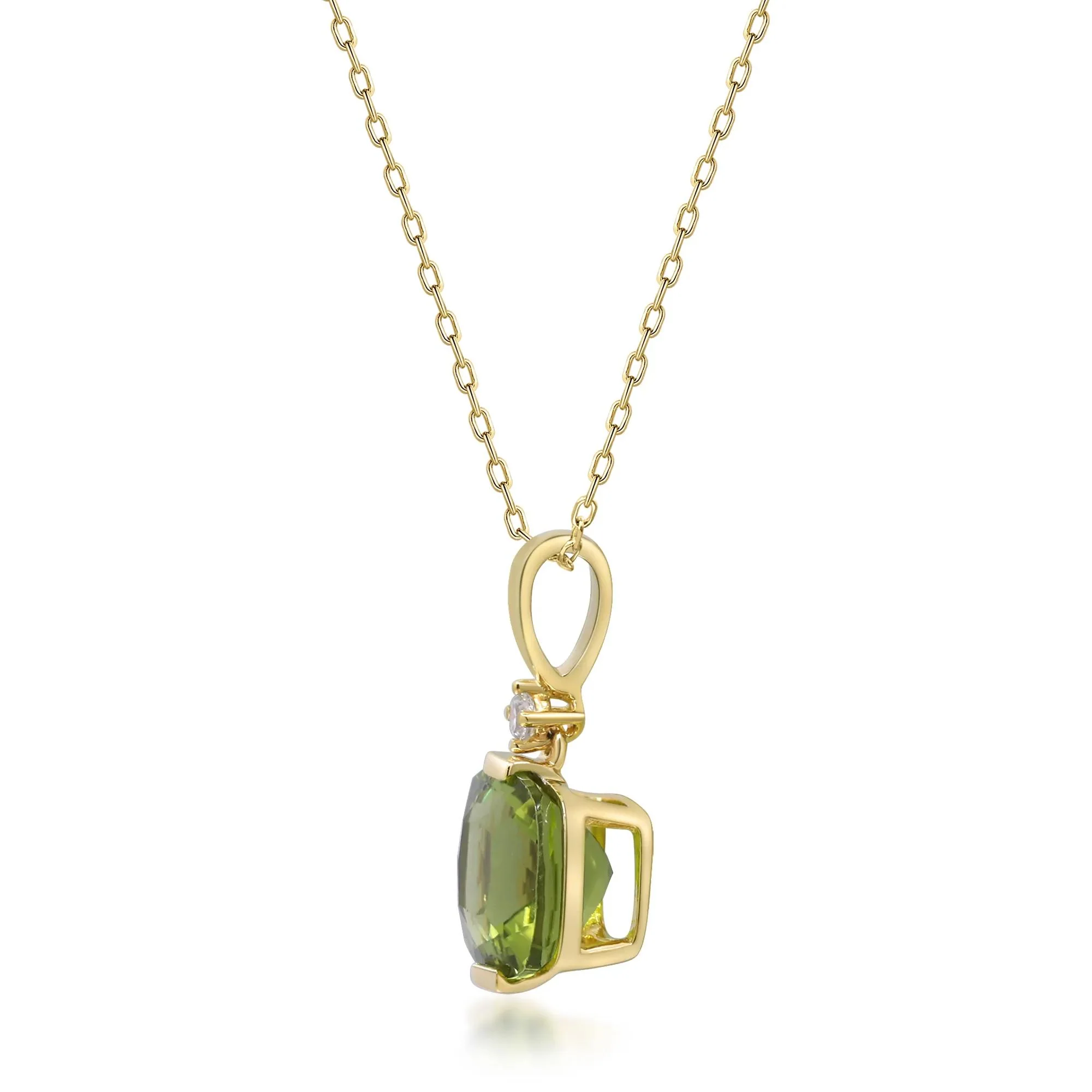 Peridot and Diamond Accent Pendant Necklace 10K Yellow Gold Size 18" - Image 2