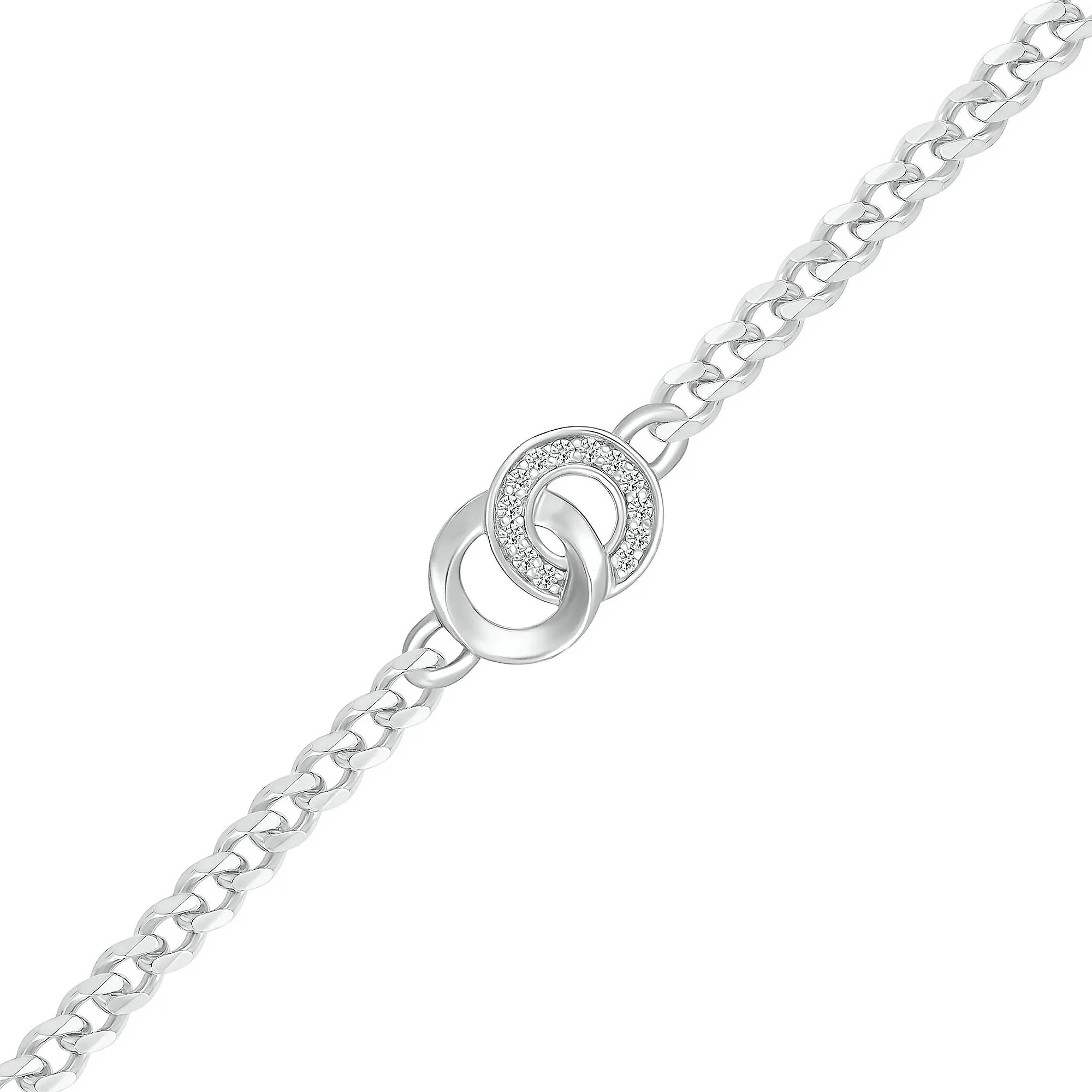 1/10 CT. Tw. Diamond Connection Chain Link Bracelet .925 Sterling Silver White Size 9.00mm - Image 2