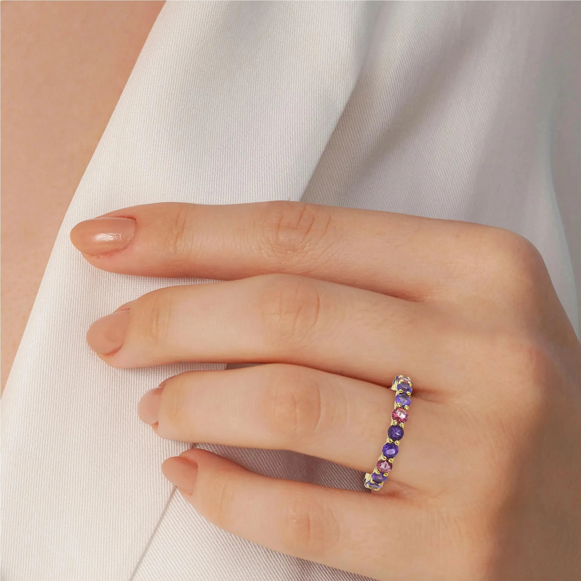 Amethyst and Pink Topaz Ring 10K Yellow Gold Size 8.5 2.5mm - Image 4