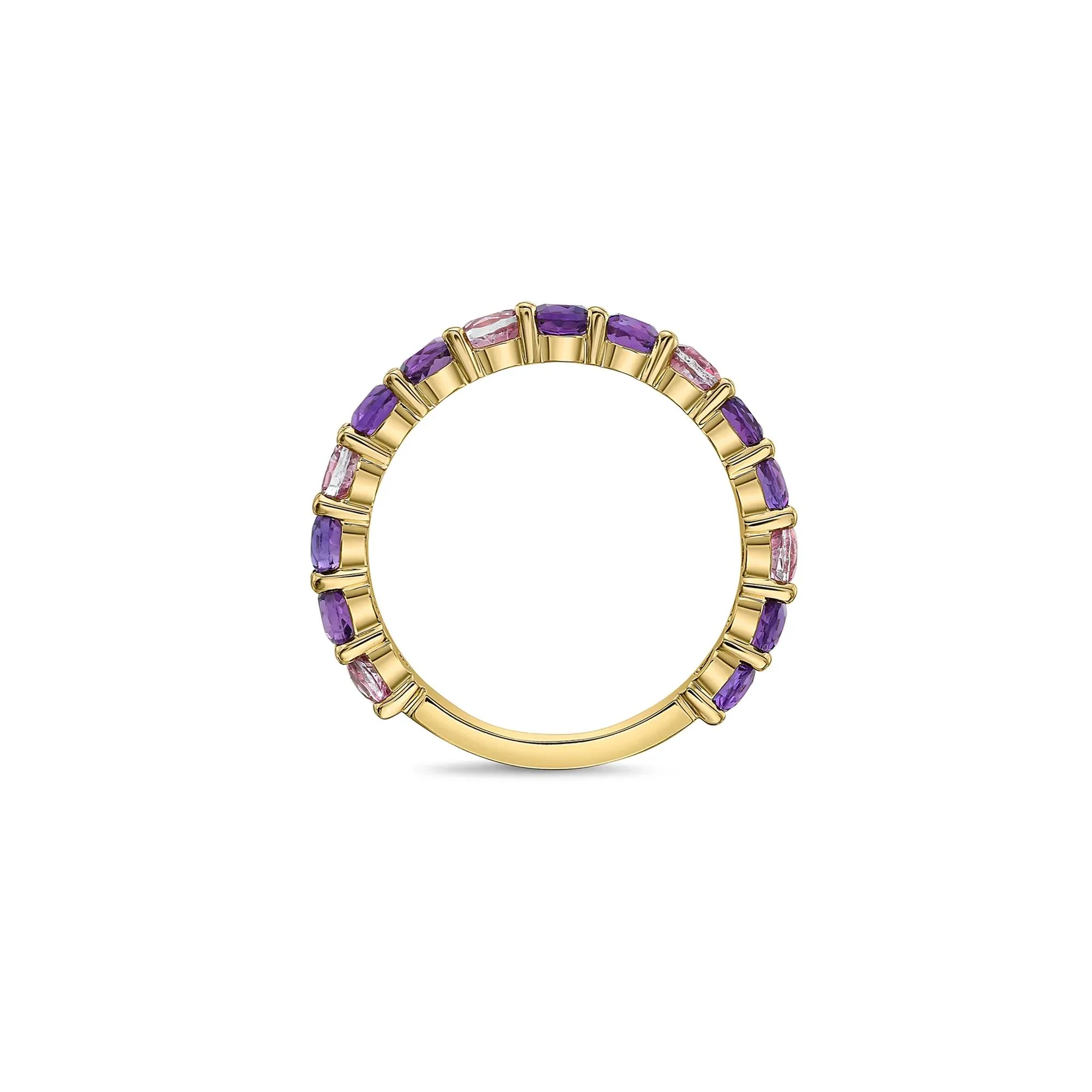 Amethyst and Pink Topaz Ring 10K Yellow Gold Size 9 2.5mm - Image 2