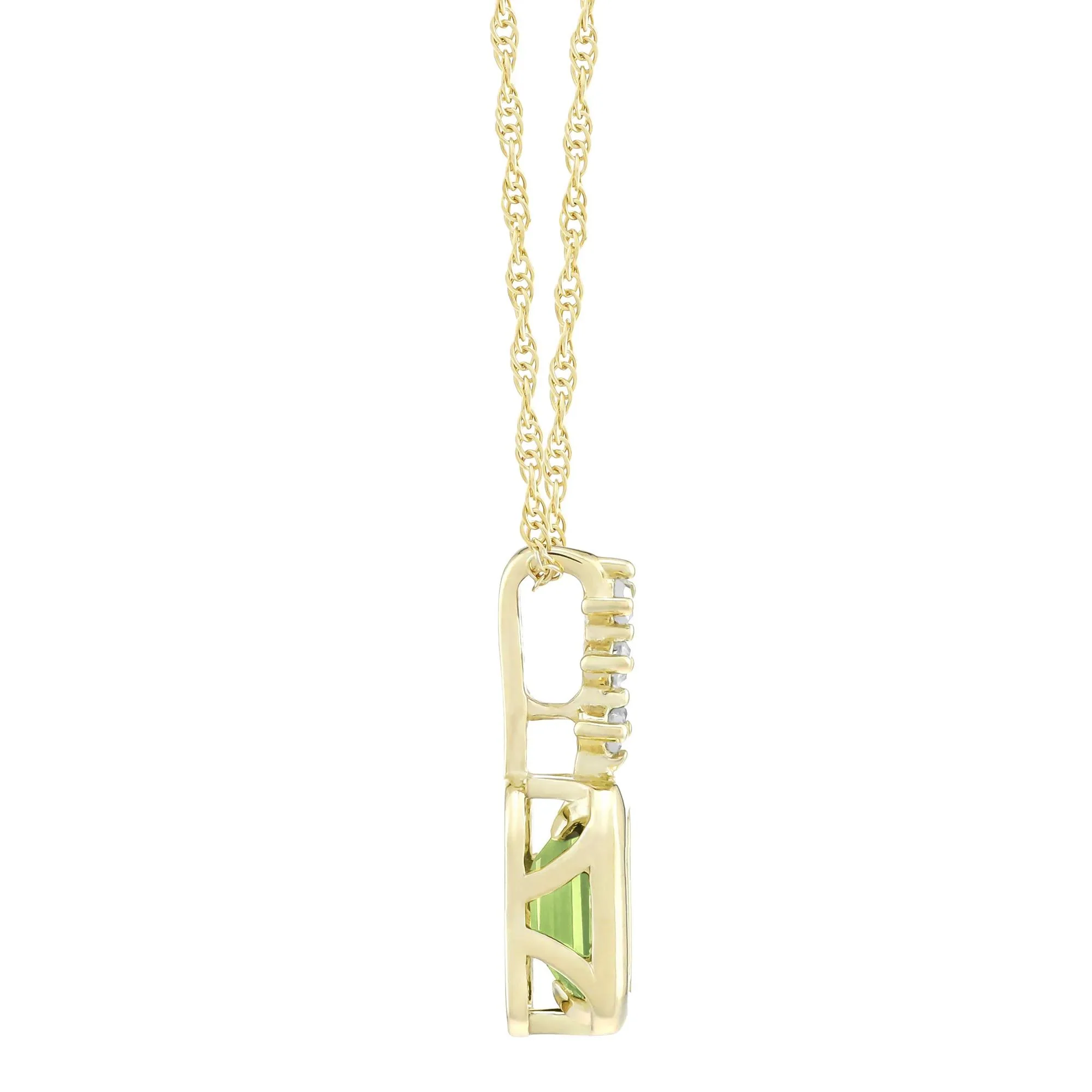 Peridot and Diamond Accent Pendant Necklace 10K Yellow Gold Size 18" - Image 2