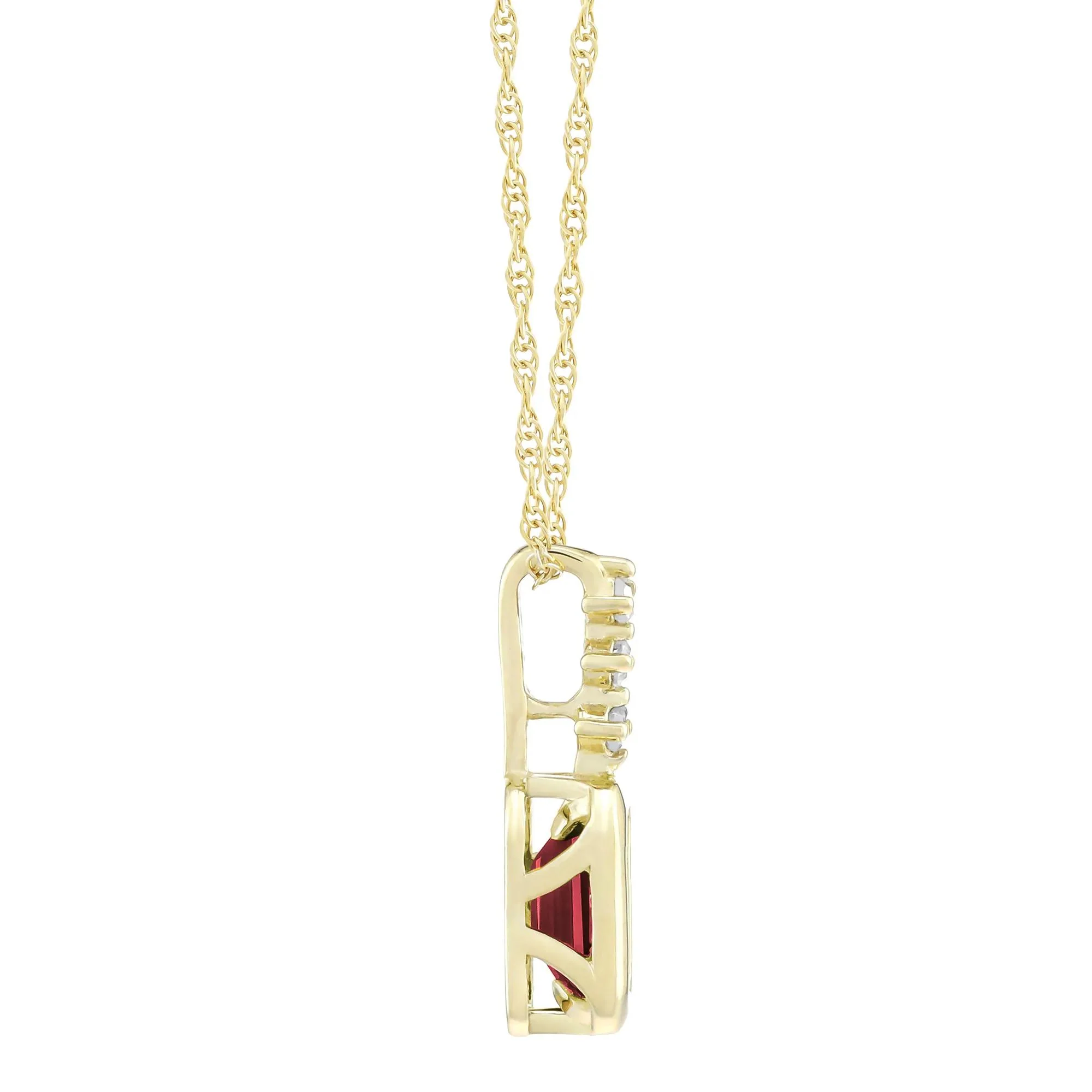 Lab-Created Ruby and Diamond Accent Pendant Necklace 10K Yellow Gold Size 18" - Image 2