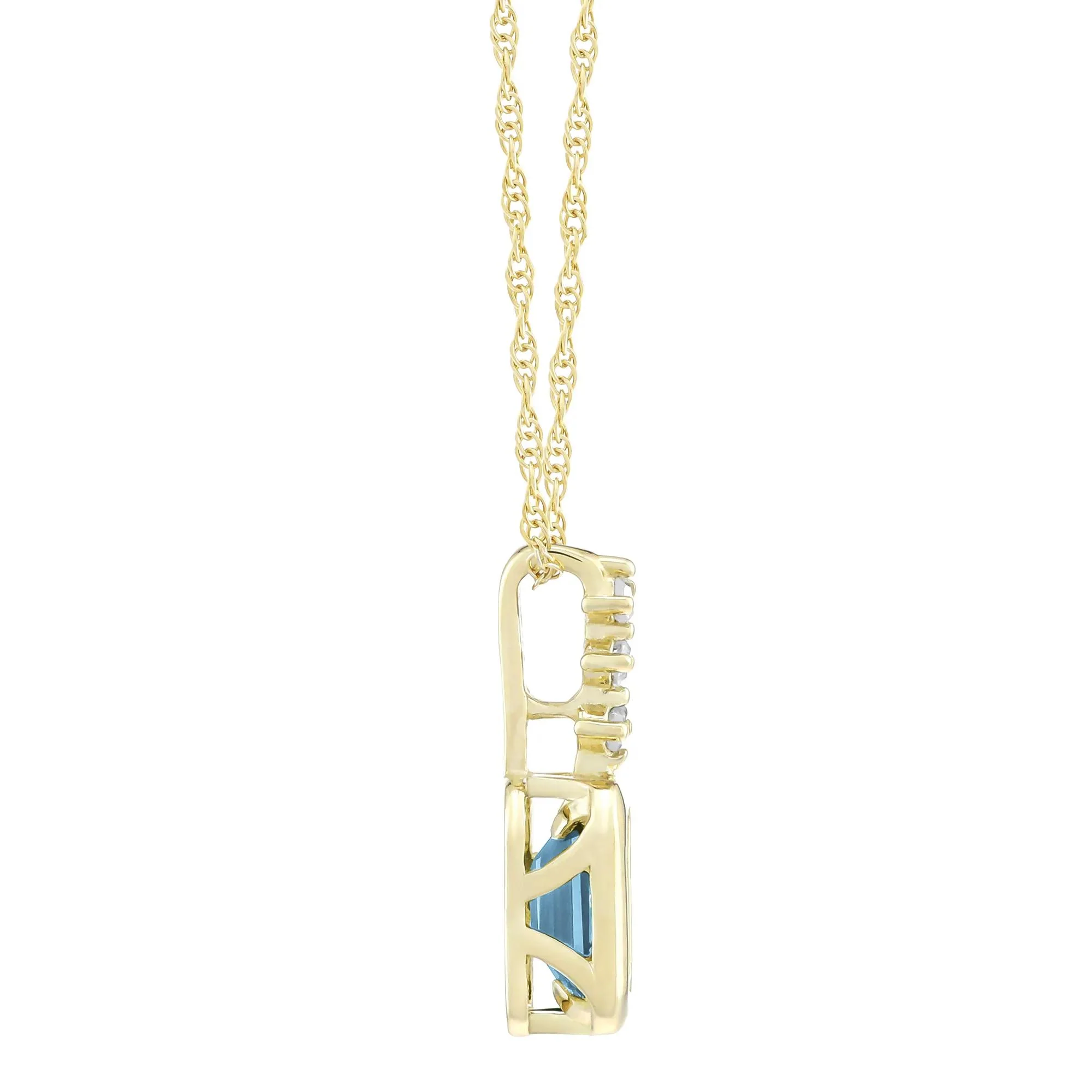 Swiss Blue Topaz and Diamond Accent Pendant Necklace 10K Yellow Gold Size 18" - Image 2