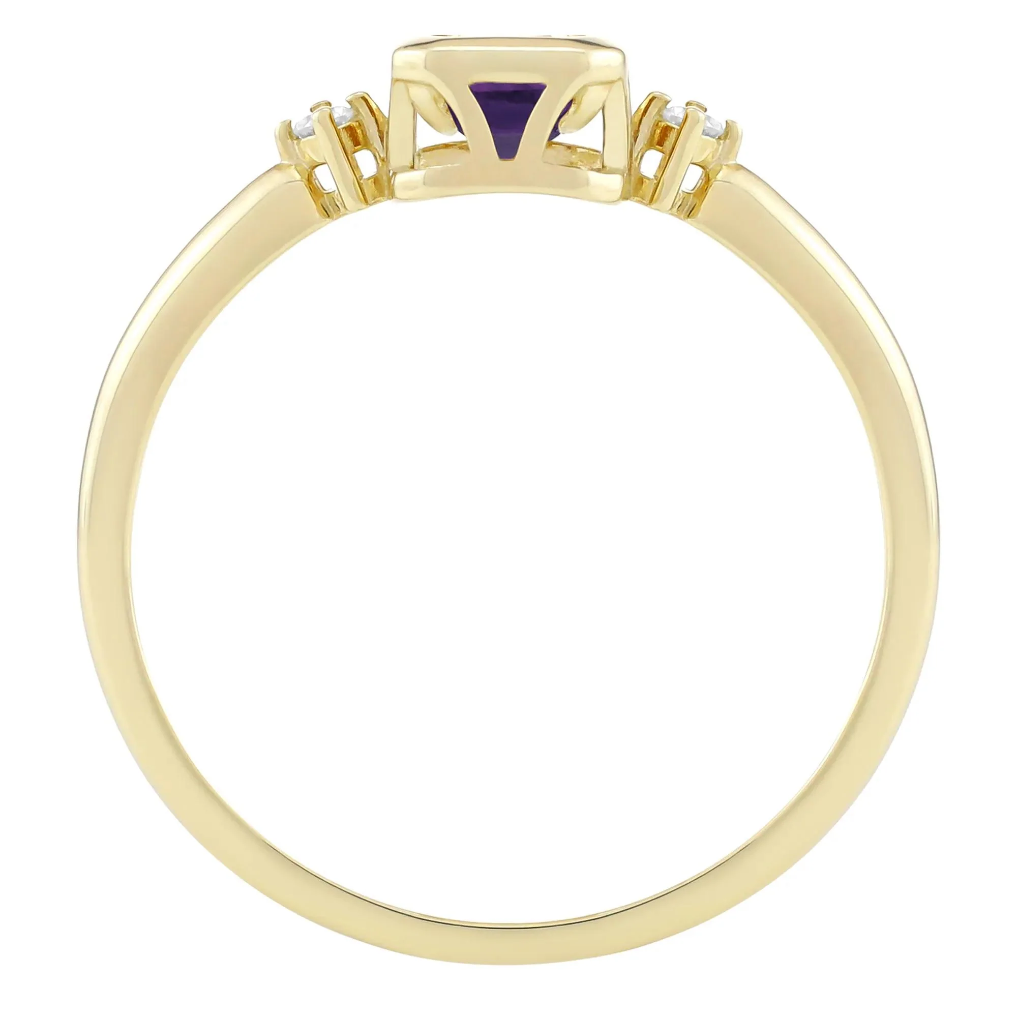 Emerald-Cut Amethyst and Diamond Accent Ring 10K Yellow Gold Size 6 1.5mm - Image 2