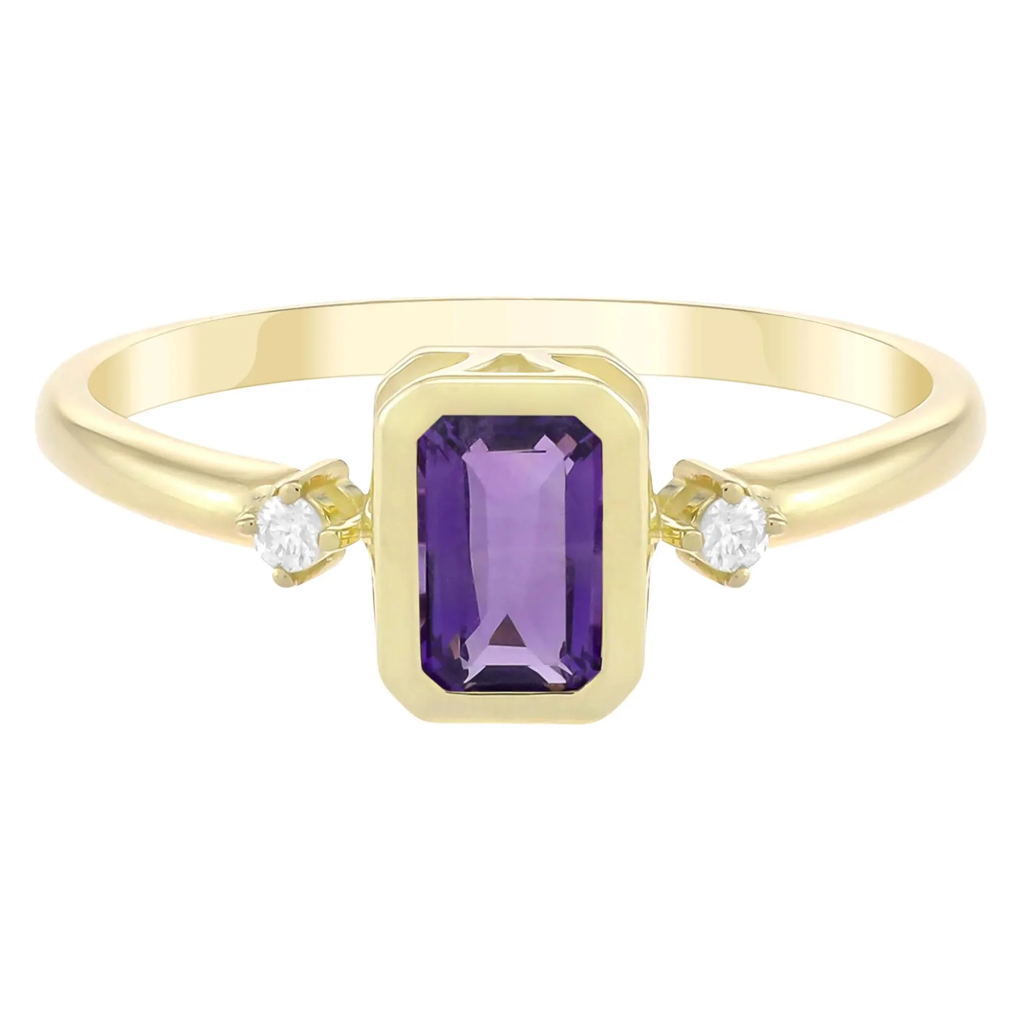 Emerald-Cut Amethyst and Diamond Accent Ring 10K Yellow Gold Size 8.5 1.5mm