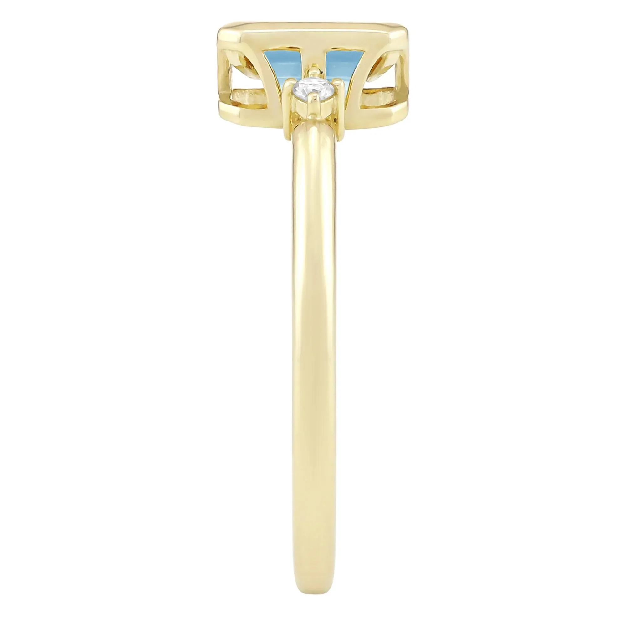 Emerald-Cut Swiss Blue Topaz and Diamond Accent Ring 10K Yellow Gold Size 5.5 1.5mm - Image 3