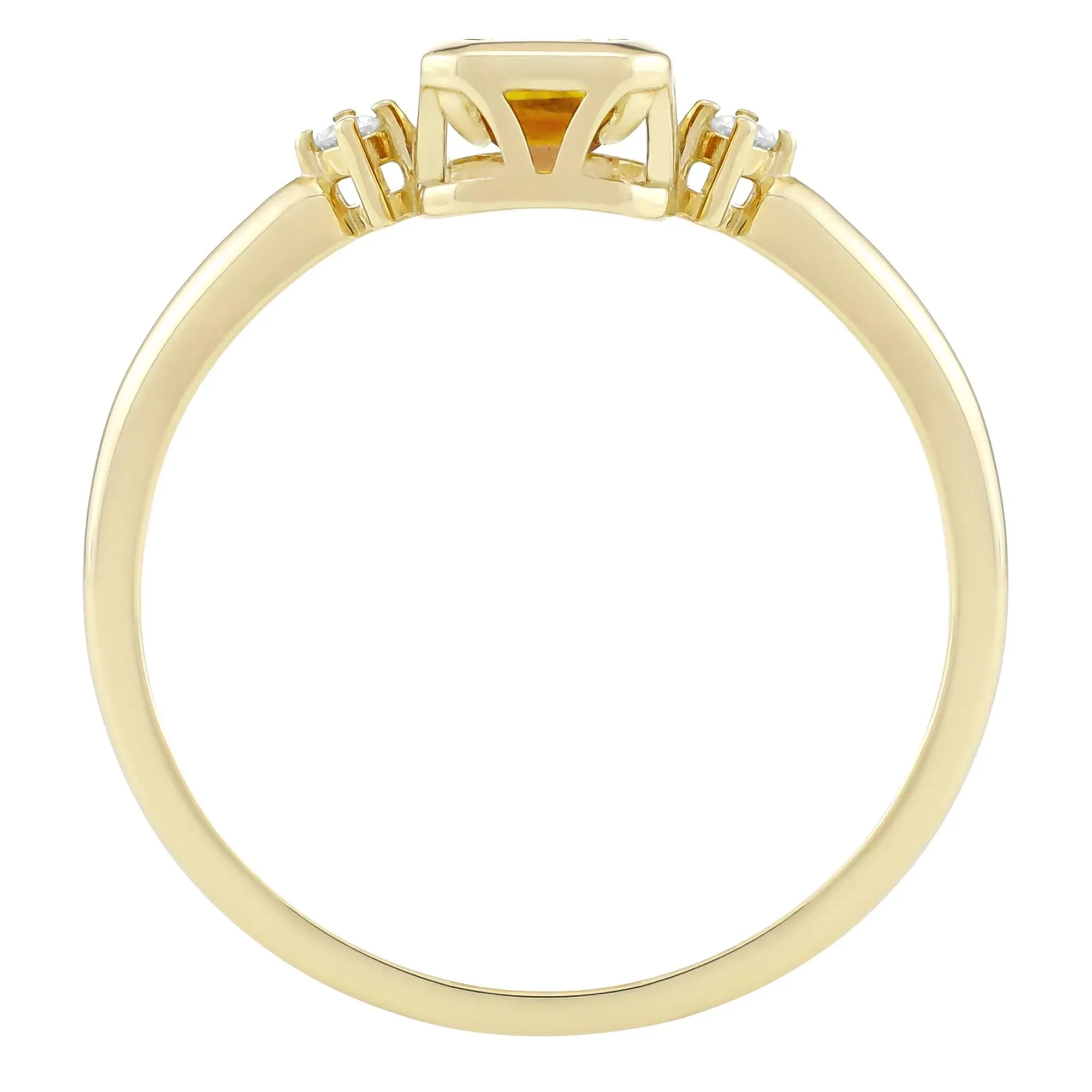 Emerald-Cut Citrine and Diamond Accent Ring 10K Yellow Gold Size 7 1.5mm - Image 2