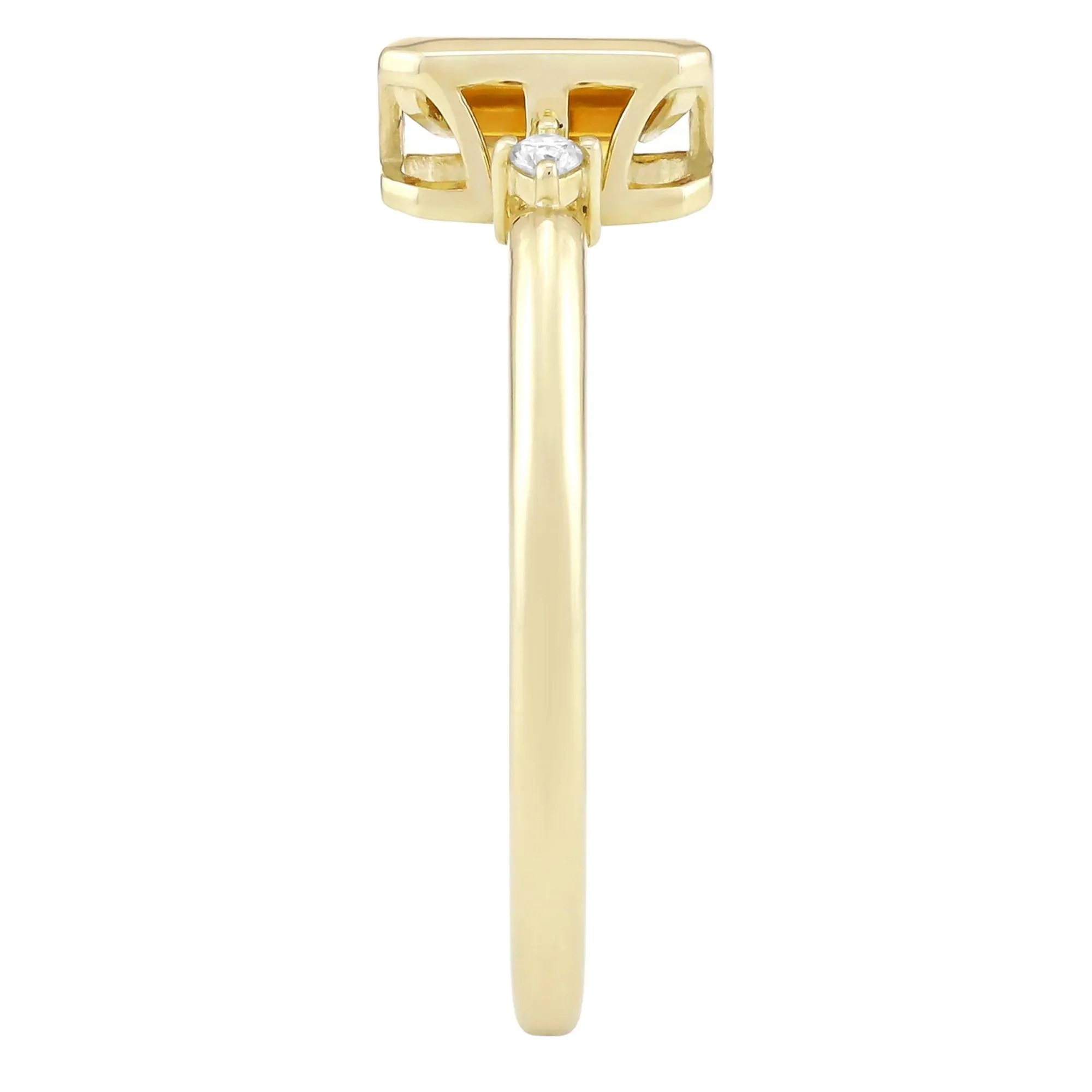 Emerald-Cut Citrine and Diamond Accent Ring 10K Yellow Gold Size 7.5 1.5mm - Image 3
