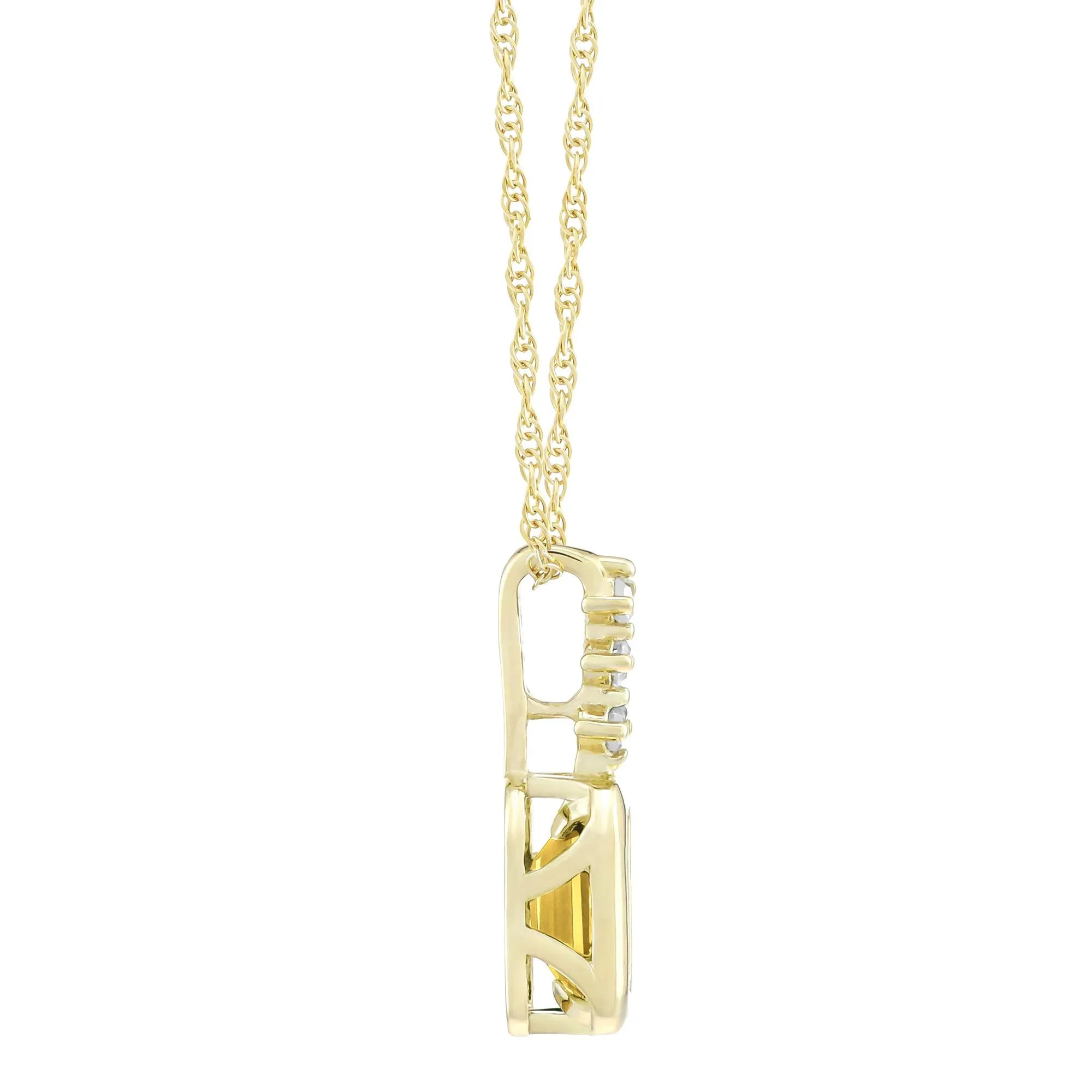 Citrine and Diamond Accent Pendant Necklace 10K Yellow Gold Size 18" - Image 2
