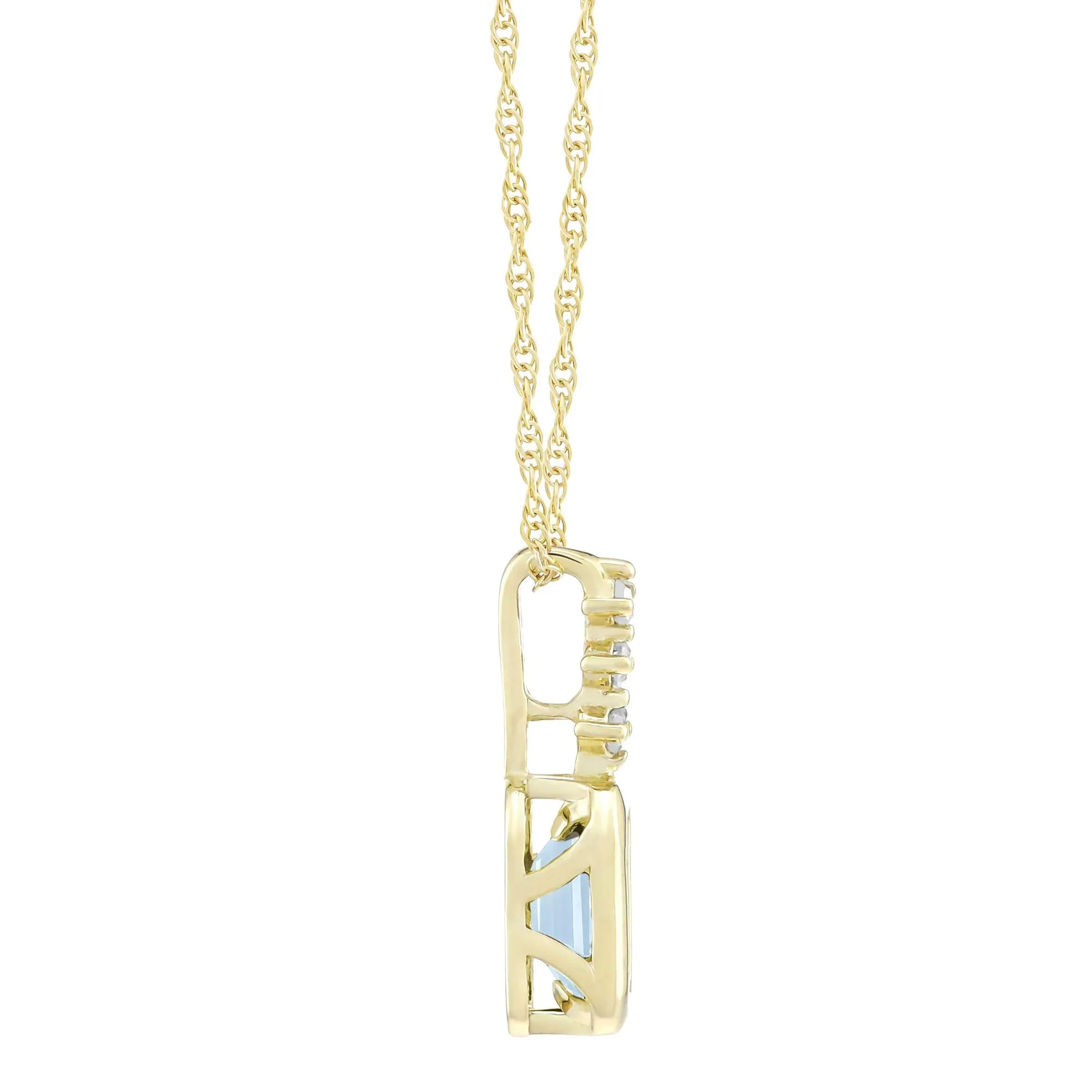 Aquamarine and Diamond Accent Pendant Necklace 10K Yellow Gold Size 18" - Image 2