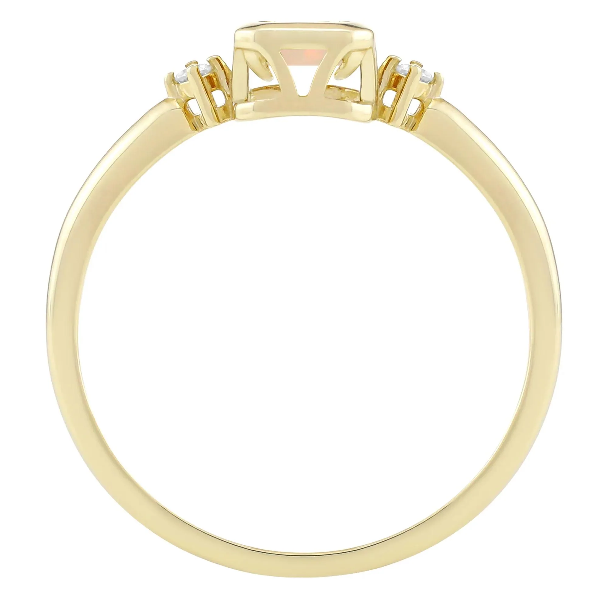 Emerald-Cut Opal and Diamond Accent Ring 10K Yellow Gold Size 5.5 1.5mm - Image 2