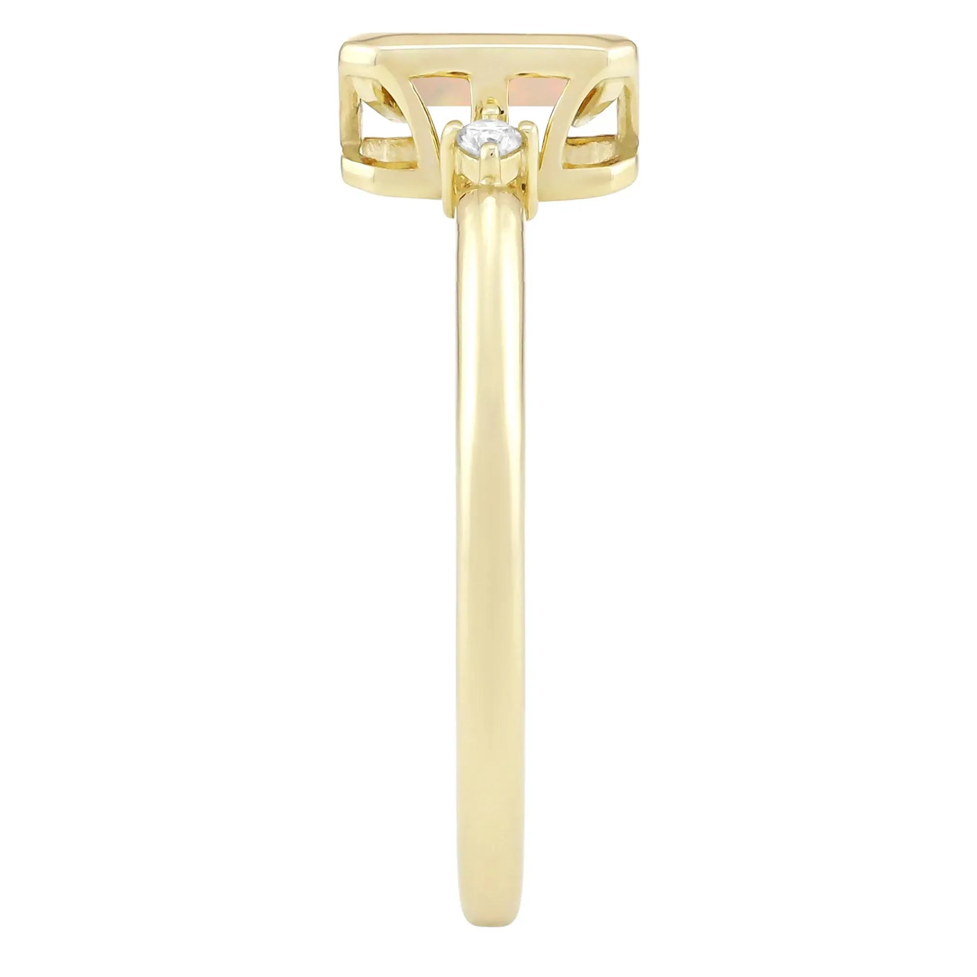 Emerald-Cut Opal and Diamond Accent Ring 10K Yellow Gold Size 5.5 1.5mm - Image 3