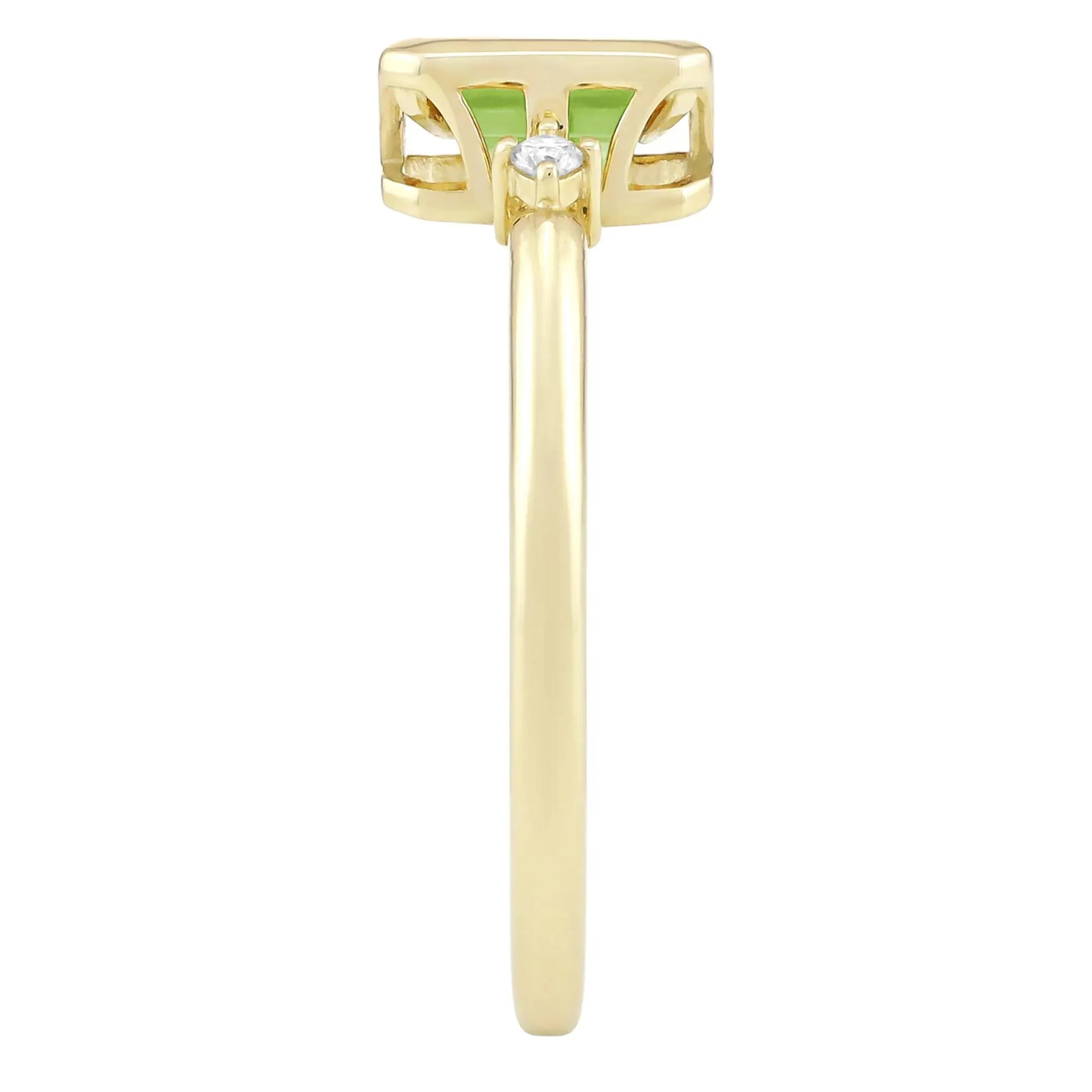 Emerald-Cut Peridot and Diamond Accent Ring 10K Yellow Gold Size 7 1.5mm - Image 3