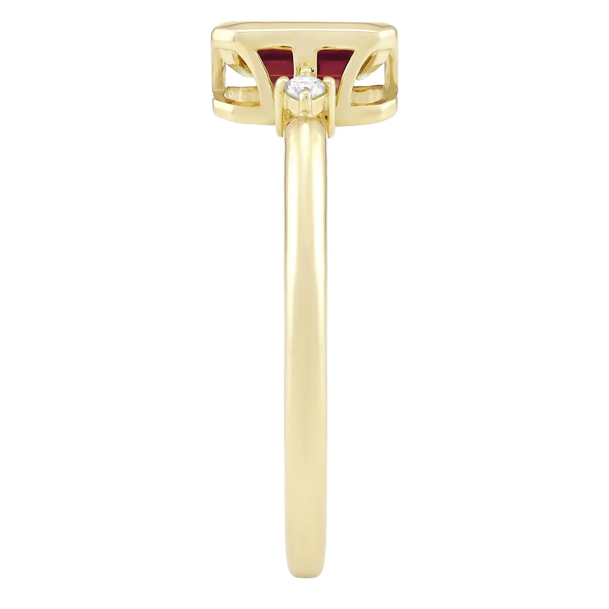 Emerald-Cut Lab-Created Ruby and Diamond Accent Ring 10K Yellow Gold Size 7 1.5mm - Image 3