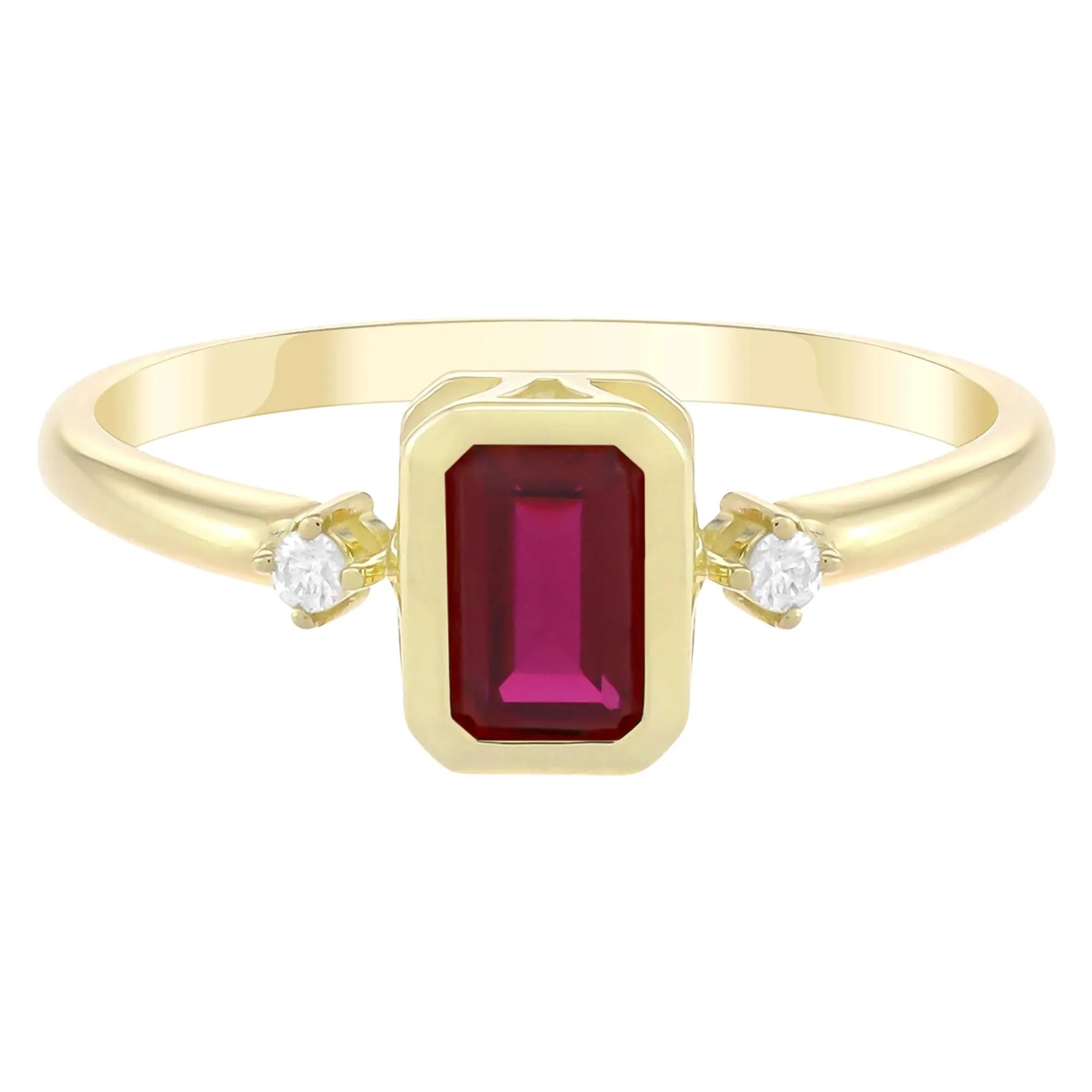 Emerald-Cut Lab-Created Ruby and Diamond Accent Ring 10K Yellow Gold Size 8 1.5mm