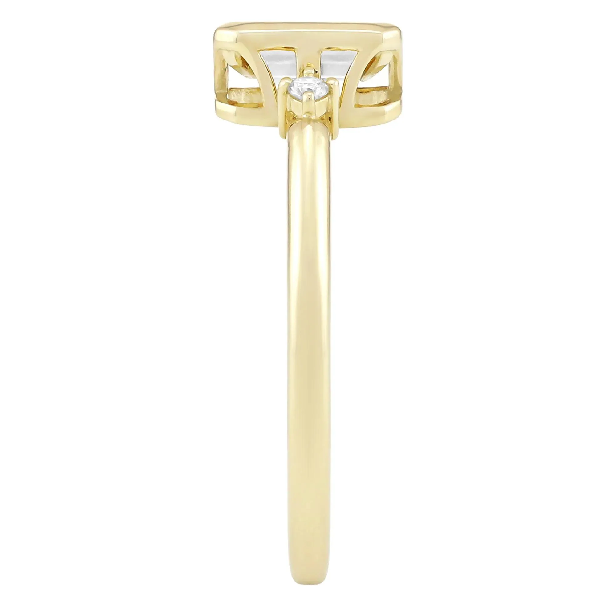 Emerald-Cut Lab-Created White Sapphire and Diamond Accent Ring 10K Yellow Gold Size 5 1.5mm - Image 3