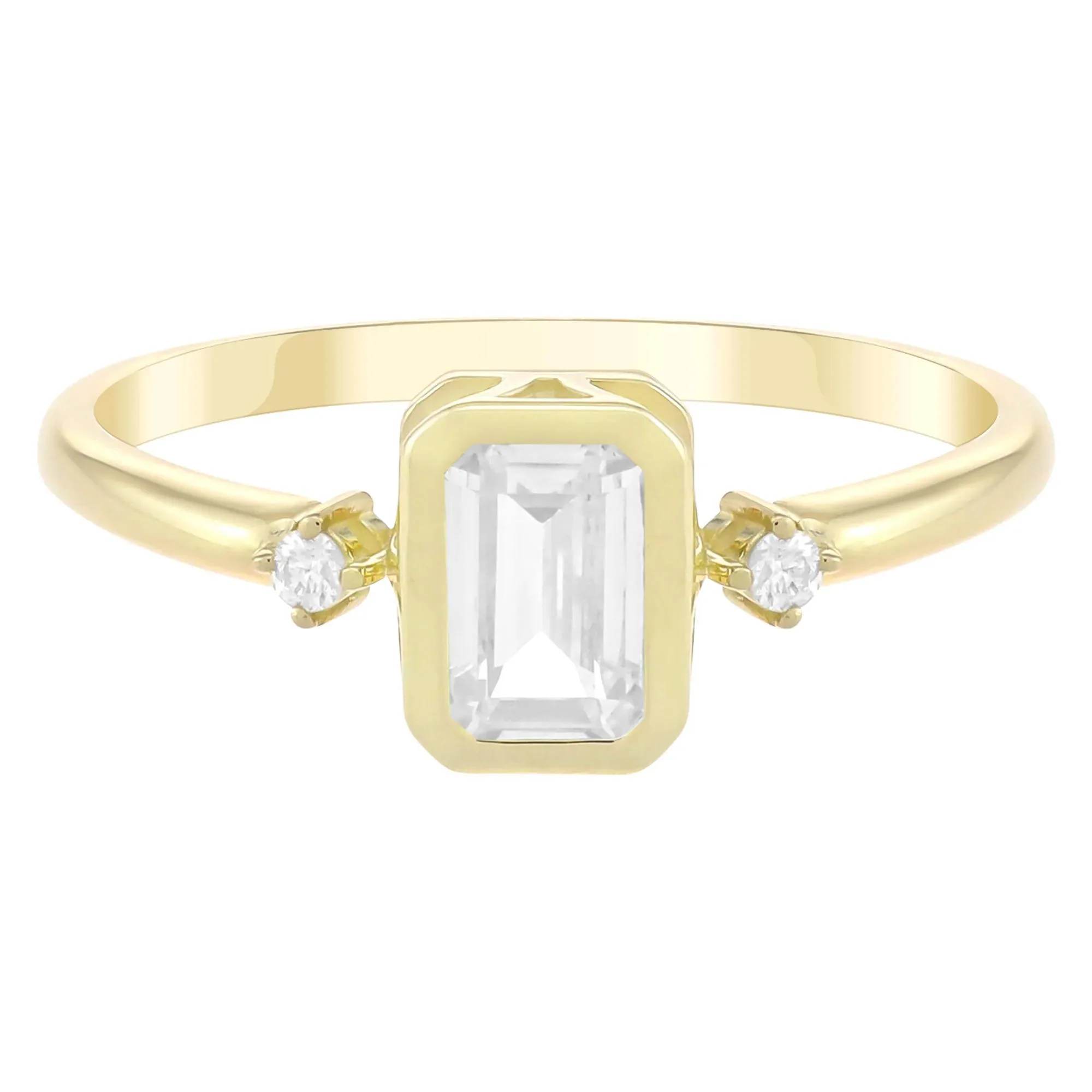 Emerald-Cut Lab-Created White Sapphire and Diamond Accent Ring 10K Yellow Gold Size 7.5 1.5mm
