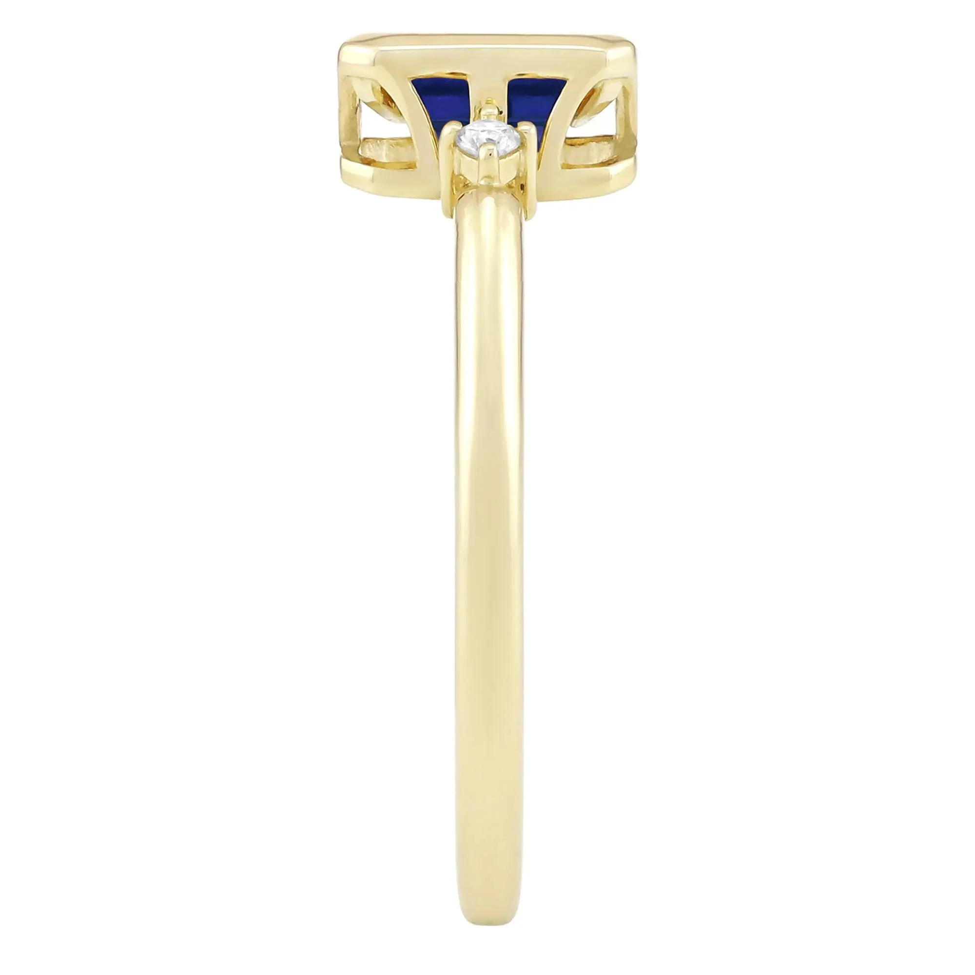 Emerald-Cut Lab-Created Blue Sapphire and Diamond Accent Ring 10K Yellow Gold Size 5 1.5mm - Image 3