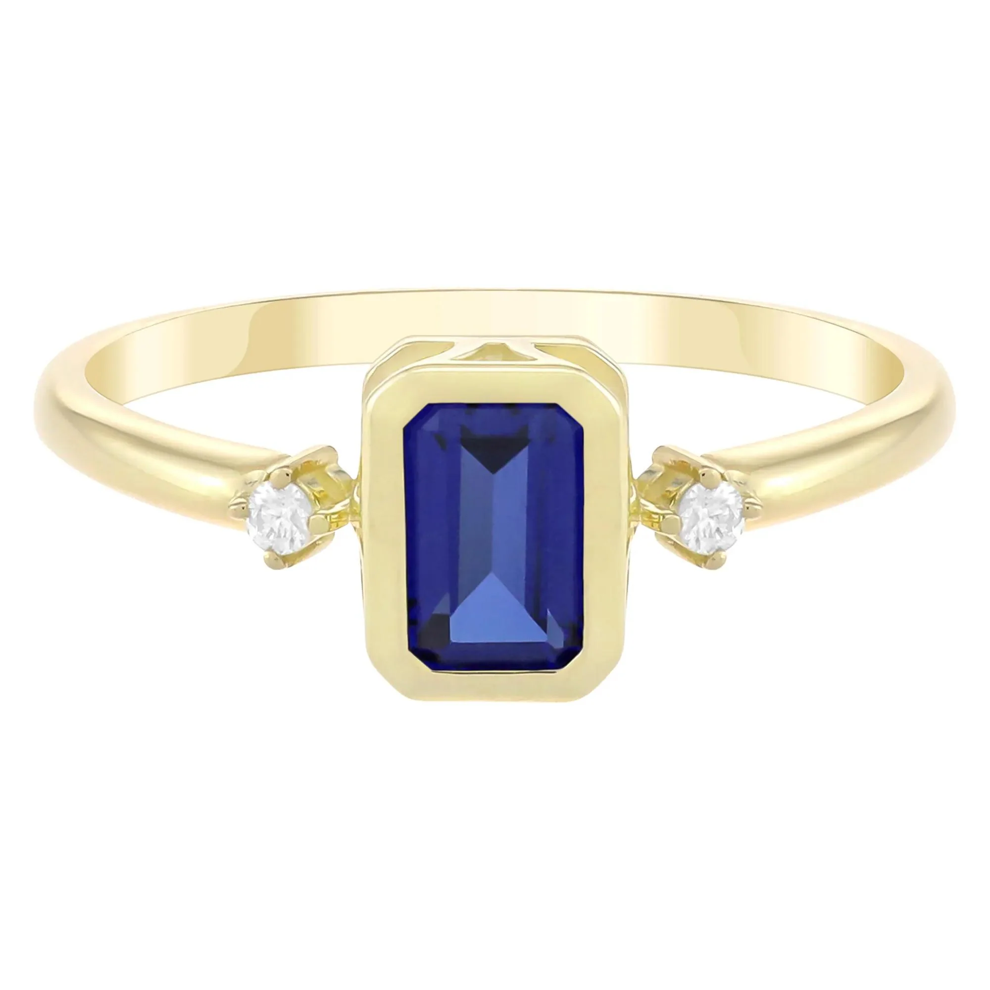 Emerald-Cut Lab-Created Blue Sapphire and Diamond Accent Ring 10K Yellow Gold Size 6.5 1.5mm