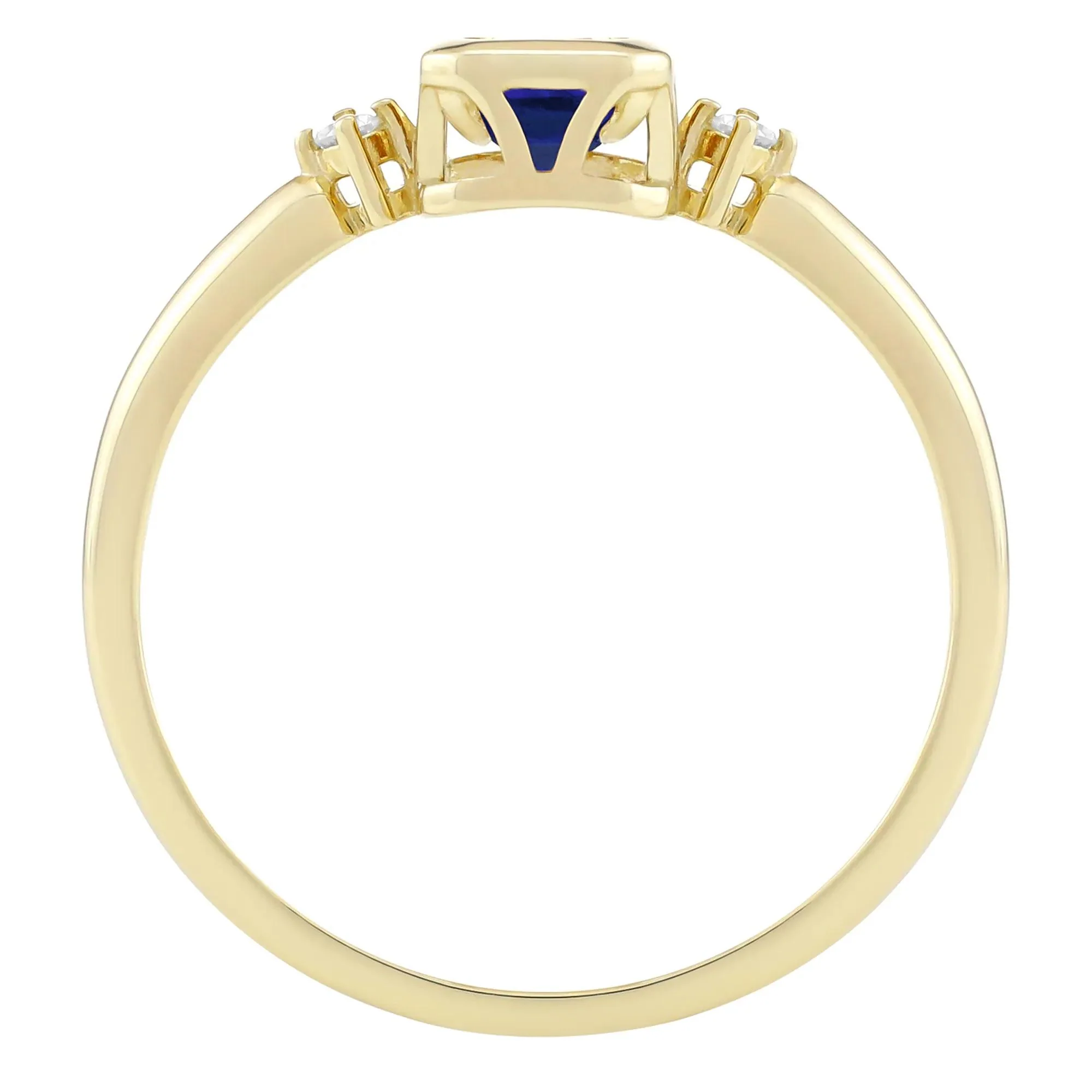 Emerald-Cut Lab-Created Blue Sapphire and Diamond Accent Ring 10K Yellow Gold Size 7 1.5mm - Image 2
