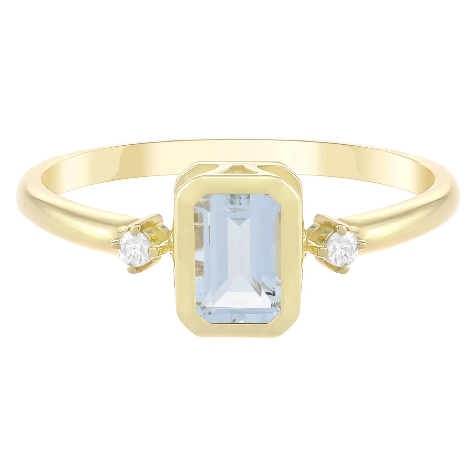 Emerald-Cut Aquamarine and Diamond Accent Ring 10K Yellow Gold Size 6 1.5mm