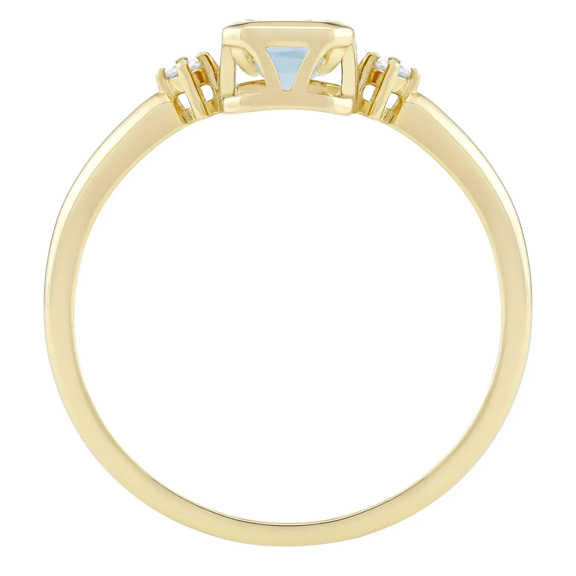 Emerald-Cut Aquamarine and Diamond Accent Ring 10K Yellow Gold Size 7 1.5mm - Image 2