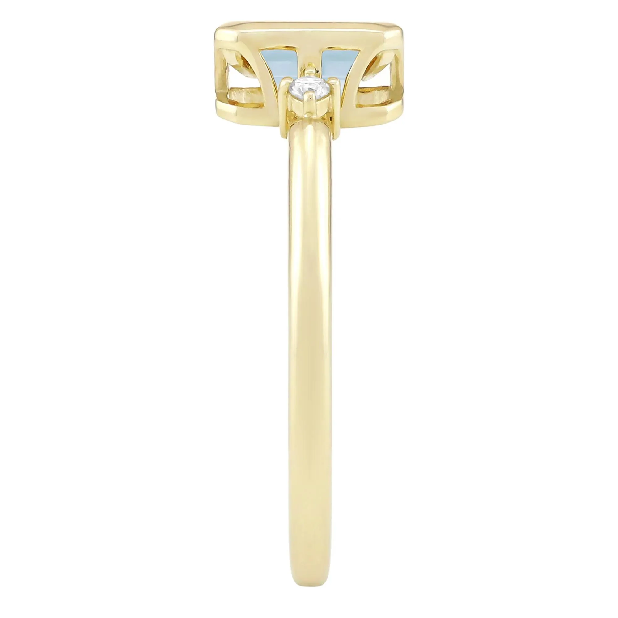 Emerald-Cut Aquamarine and Diamond Accent Ring 10K Yellow Gold Size 8.5 1.5mm - Image 3