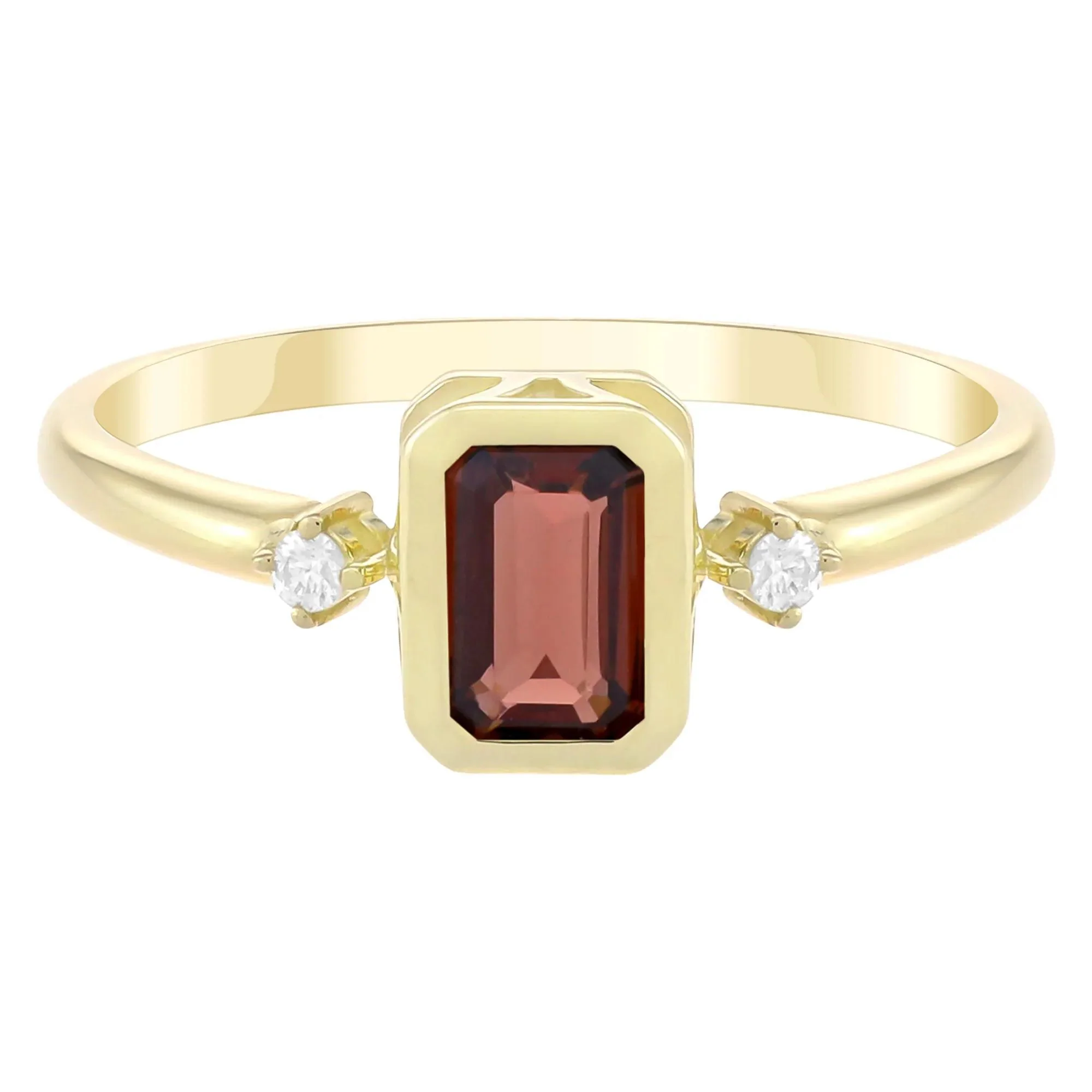 Emerald-Cut Garnet and Diamond Accent Ring 10K Yellow Gold Size 6 1.5mm