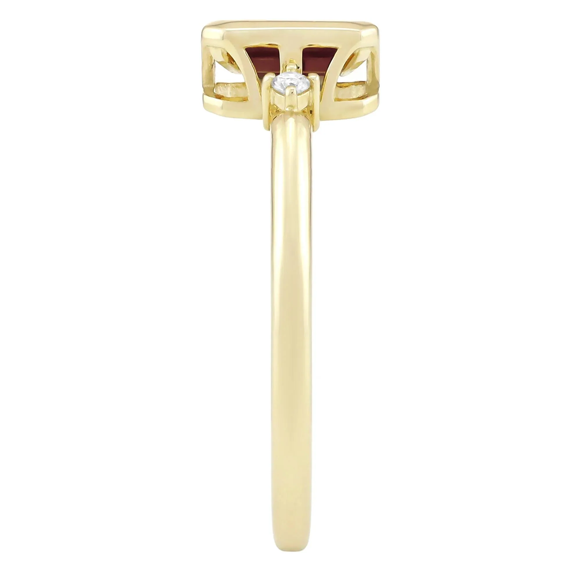 Emerald-Cut Garnet and Diamond Accent Ring 10K Yellow Gold Size 7 1.5mm - Image 3