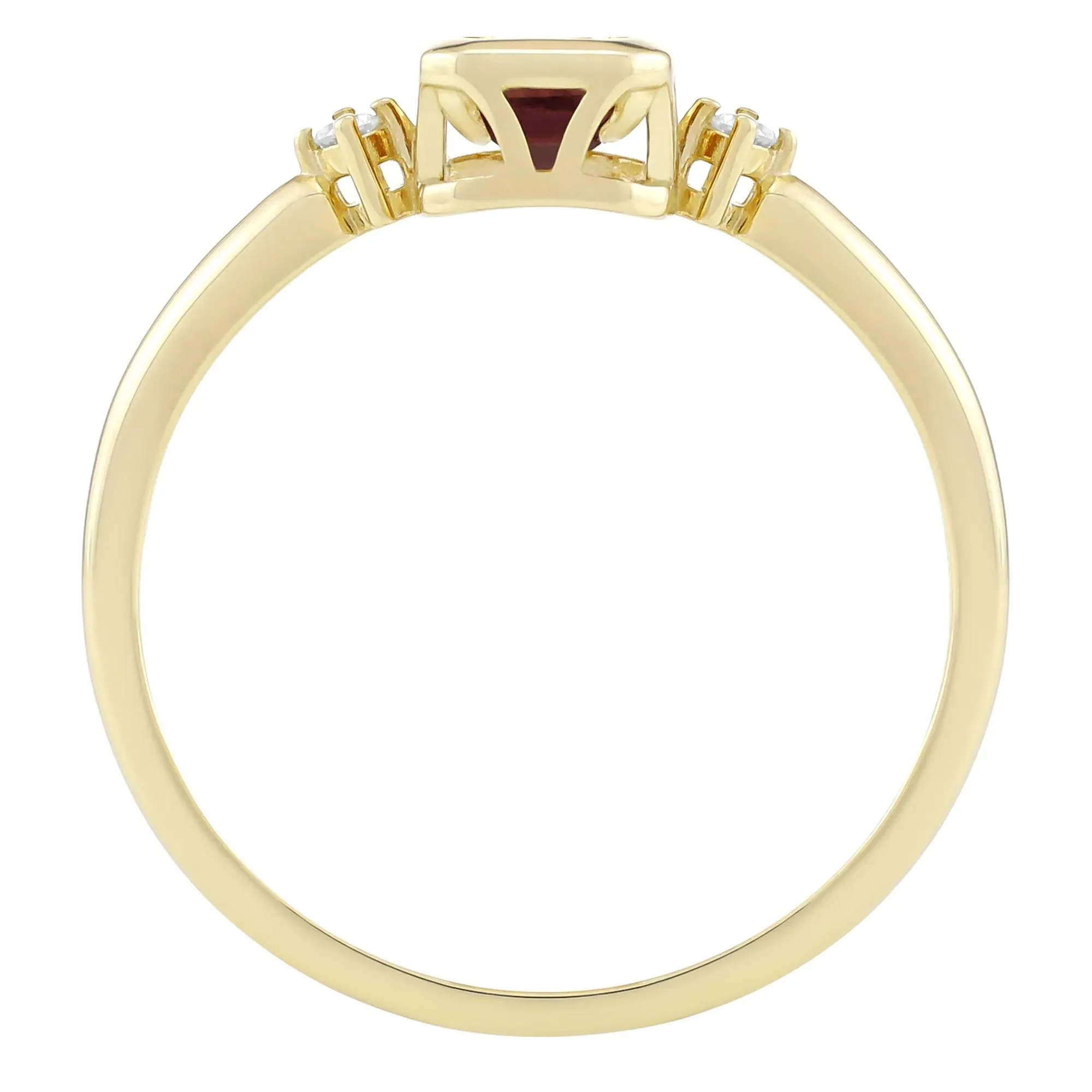 Emerald-Cut Garnet and Diamond Accent Ring 10K Yellow Gold Size 9 1.5mm - Image 2