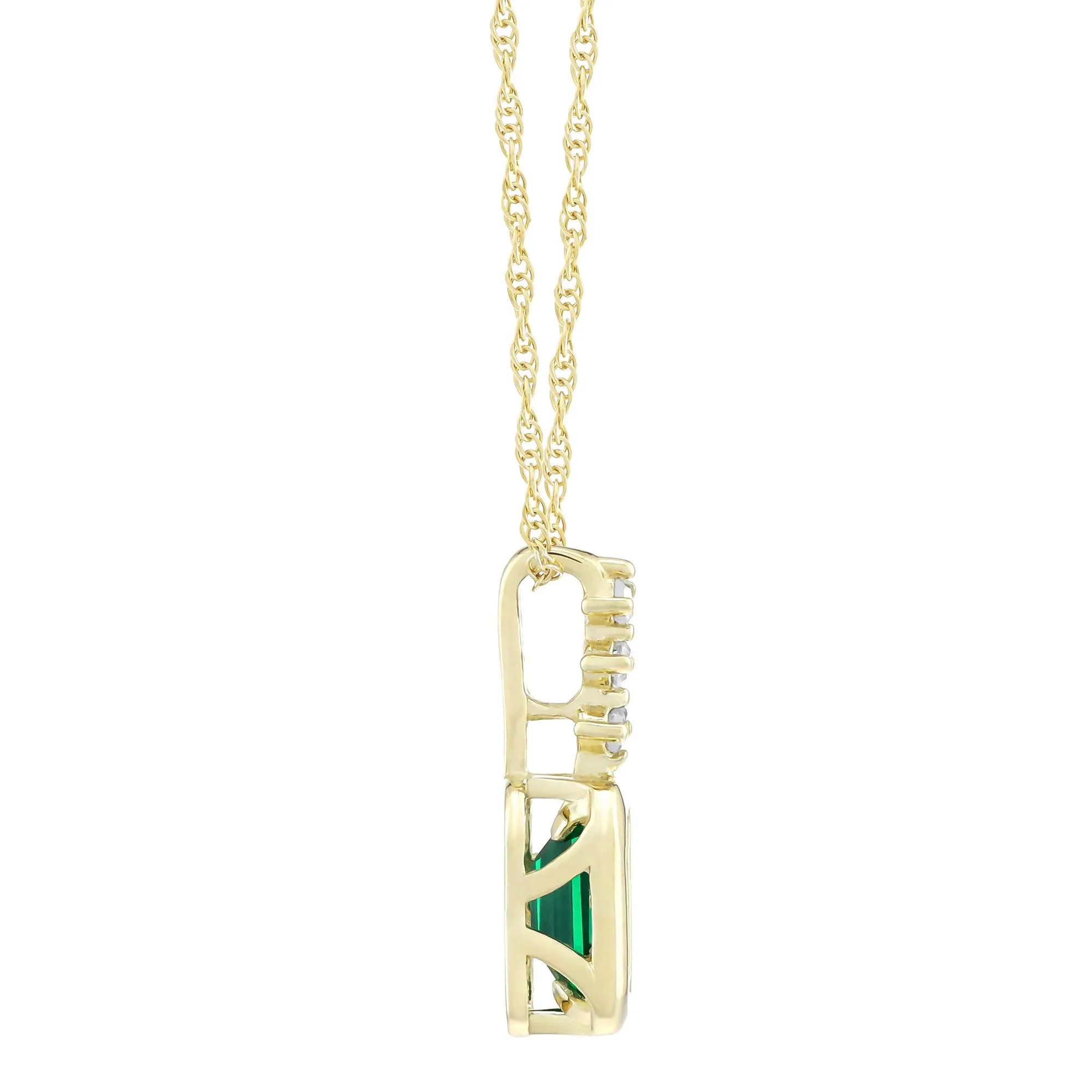 Lab-Created Emerald and Diamond Accent Pendant Necklace 10K Yellow Gold Size 18" - Image 2