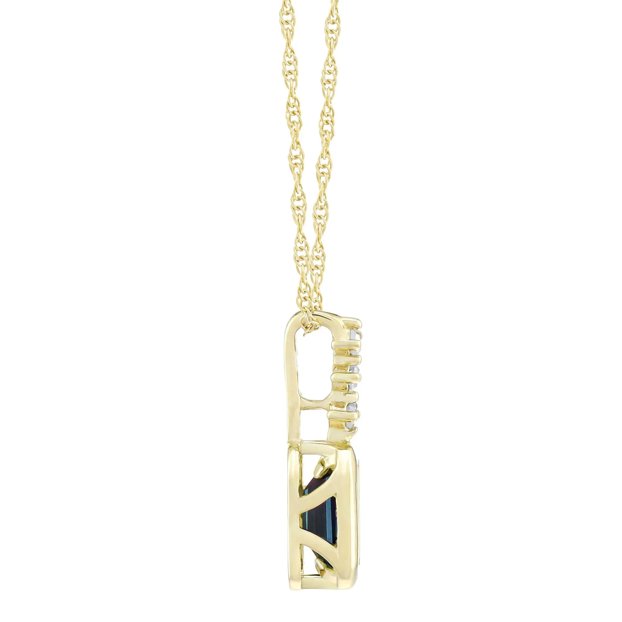 Lab-Created Alexandrite and Diamond Accent Pendant Necklace 10K Yellow Gold Size 18" - Image 2