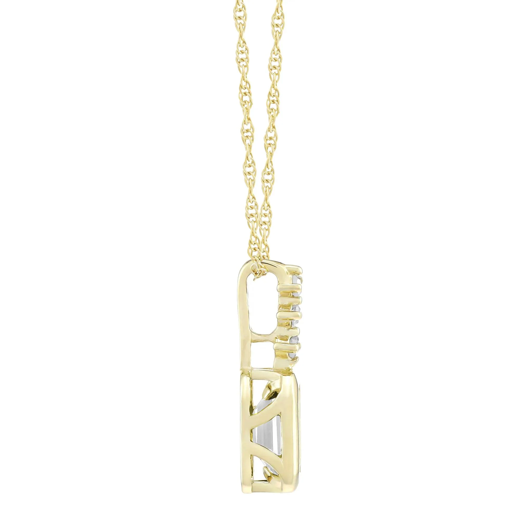 Lab-Created White Sapphire and Diamond Accent Pendant Necklace 10K Yellow Gold Size 18" - Image 2