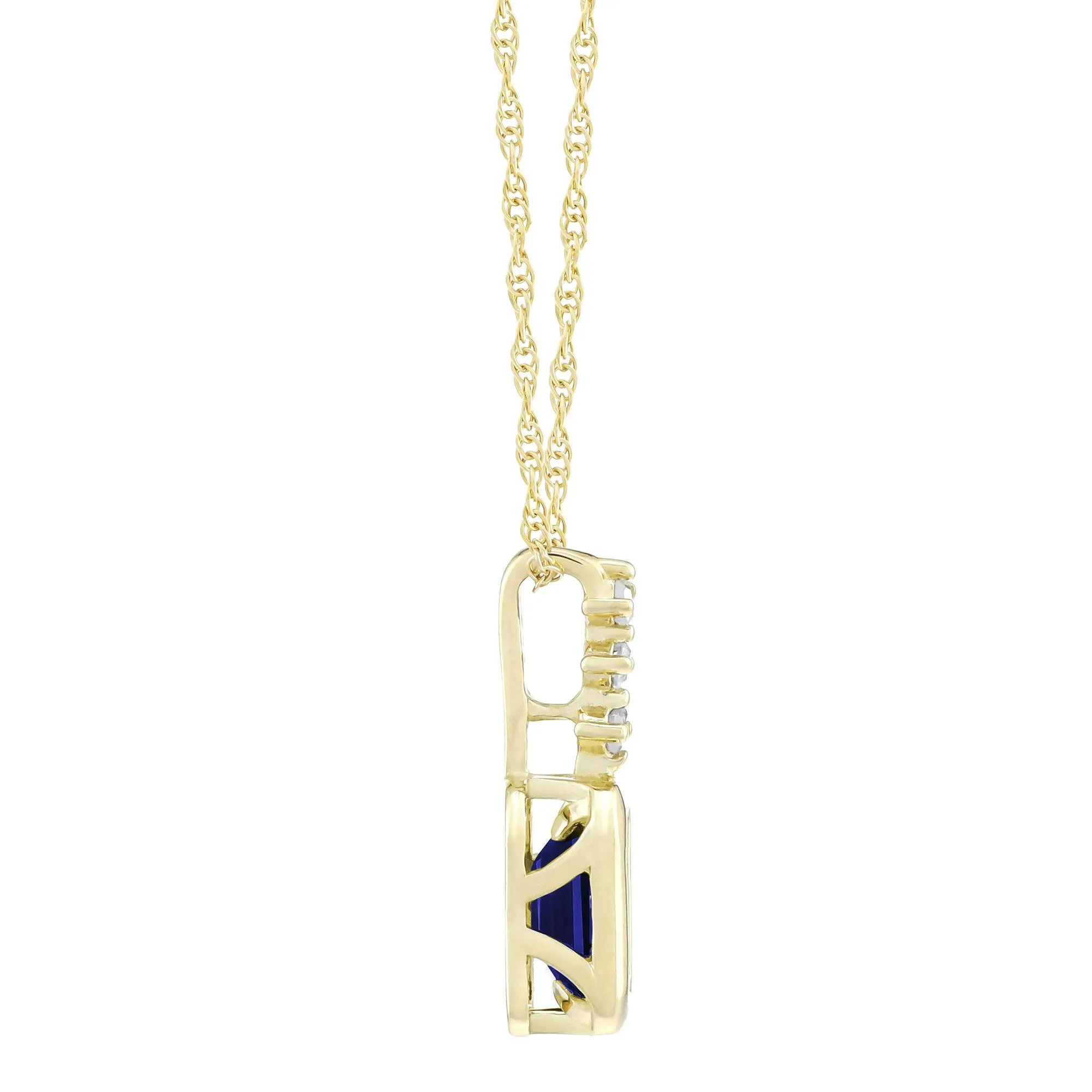Lab-Created Blue Sapphire and Diamond Accent Pendant Necklace 10K Yellow Gold Size 18" - Image 2