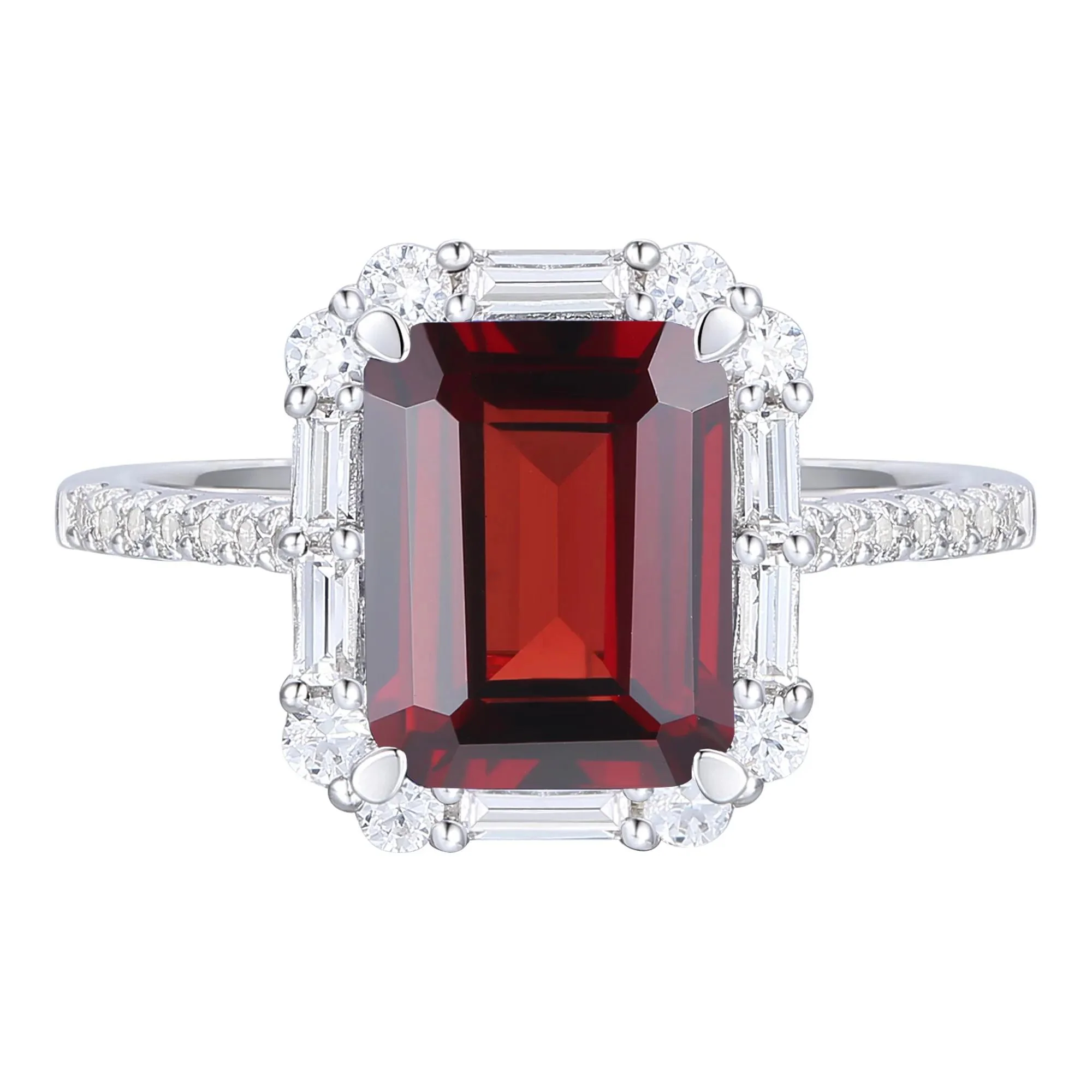Garnet & Lab-Created White Sapphire Ring Earring & Pendant Set .925 Sterling Silver Size 6 1mm - Image 6