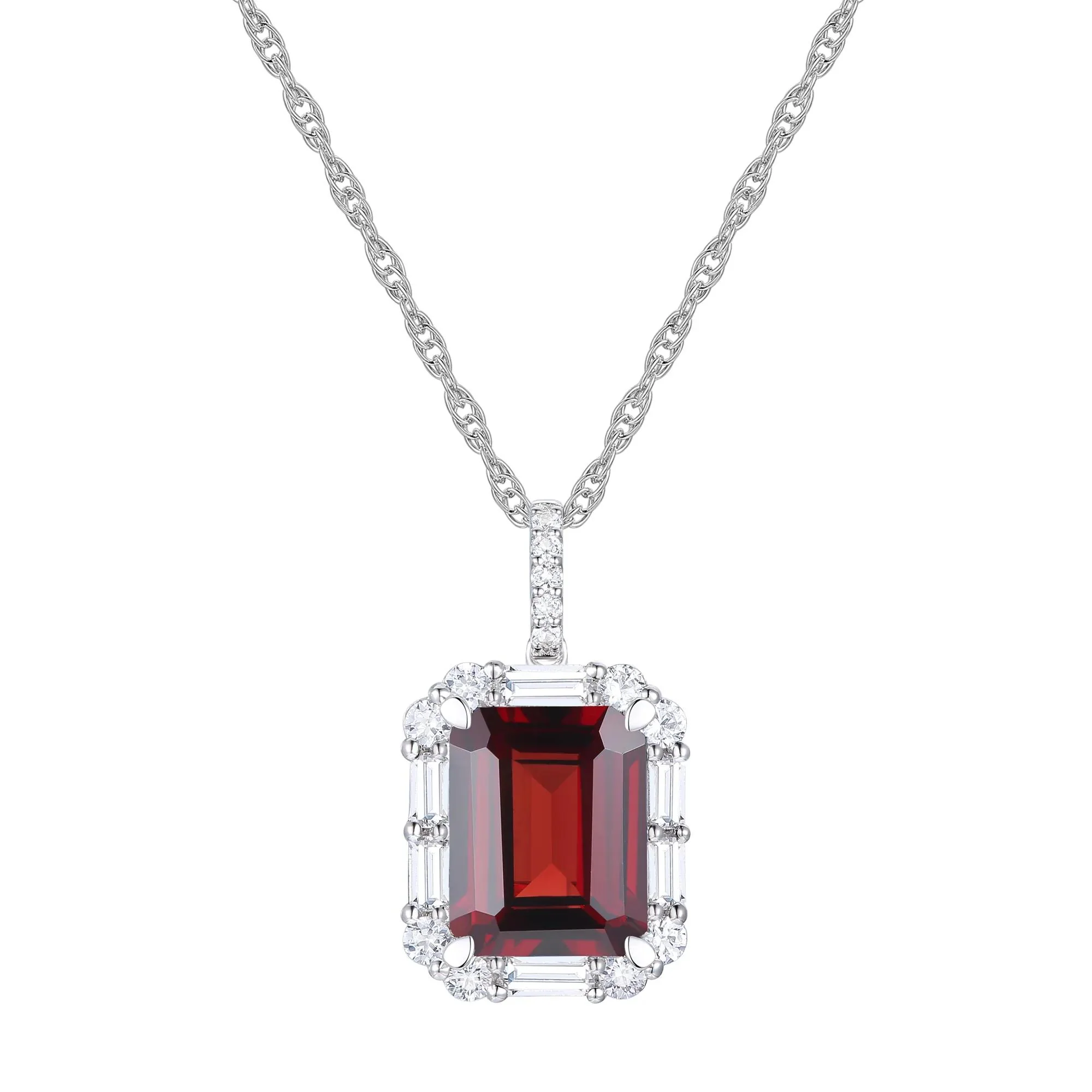 Garnet & Lab-Created White Sapphire Ring Earring & Pendant Set .925 Sterling Silver Size 7.5 1mm - Image 3