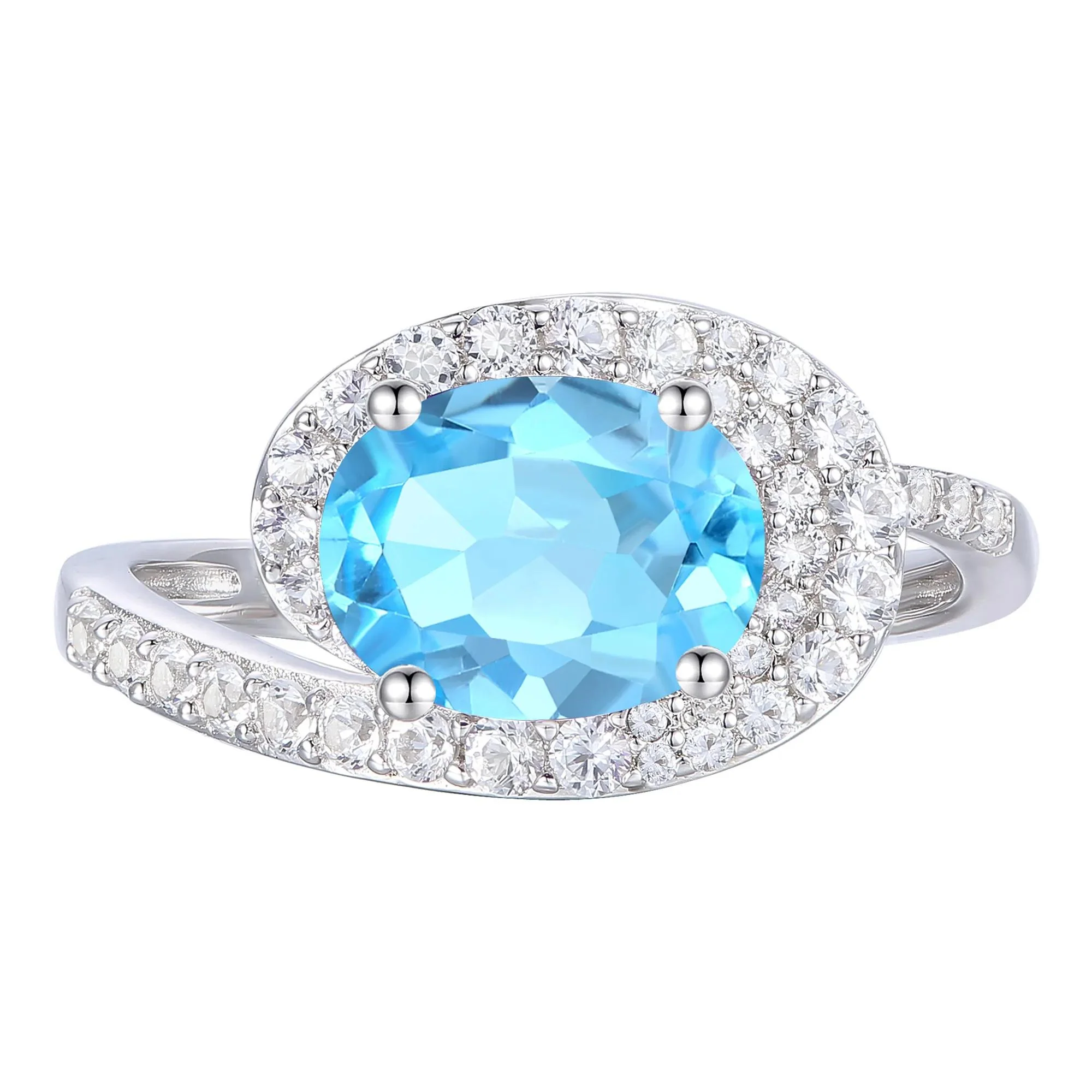 Oval Swiss Blue Topaz and Lab-Created White Sapphire Ring Earring and Pendant Box Set .925 Sterling Silver Size 7 1mm - Image 2