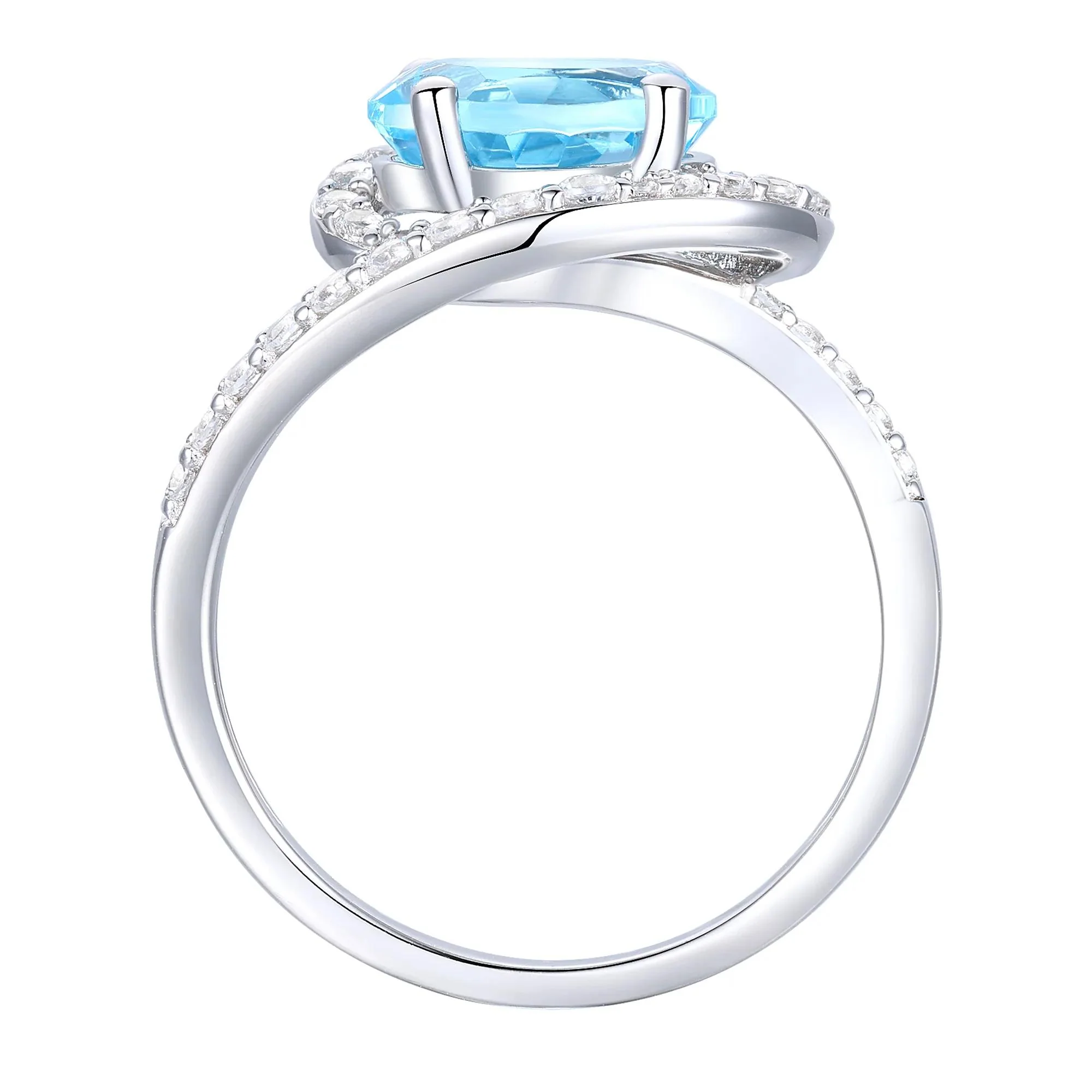 Oval Swiss Blue Topaz and Lab-Created White Sapphire Ring Earring and Pendant Box Set .925 Sterling Silver Size 7 1mm - Image 3