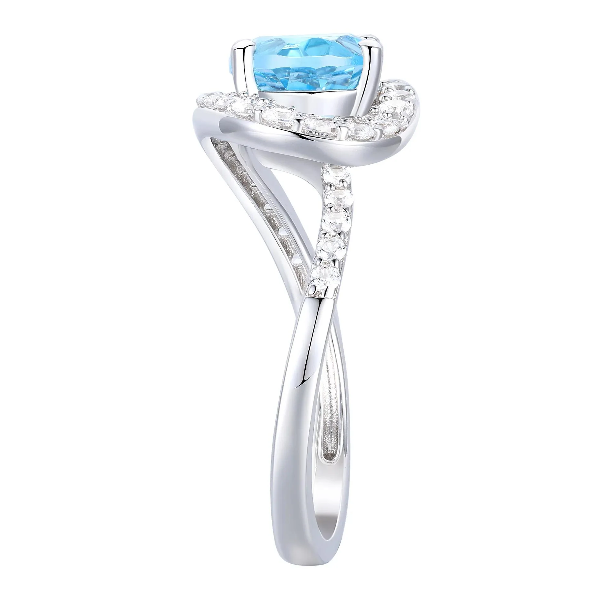 Oval Swiss Blue Topaz and Lab-Created White Sapphire Ring Earring and Pendant Box Set .925 Sterling Silver Size 7 1mm - Image 4