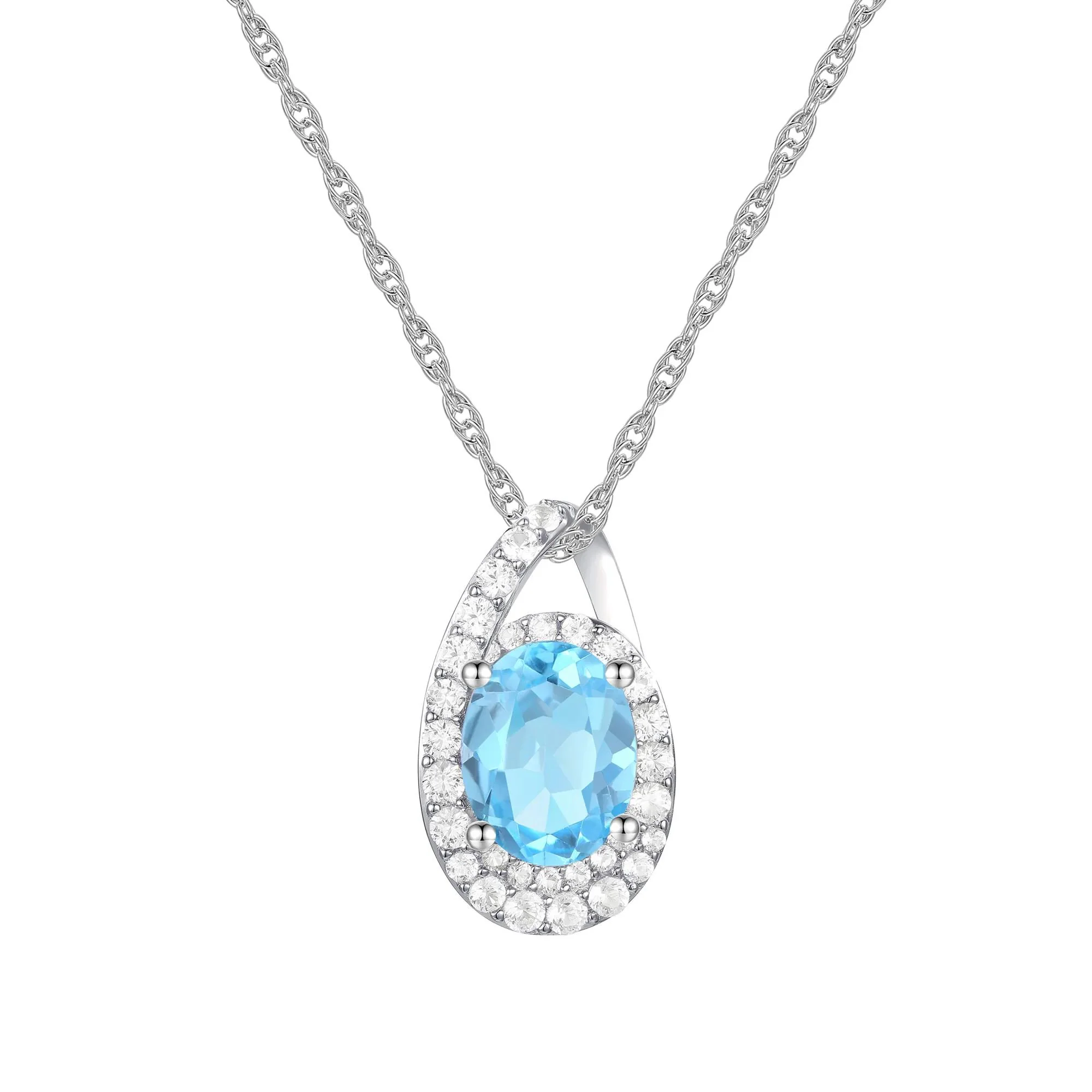 Oval Swiss Blue Topaz and Lab-Created White Sapphire Ring Earring and Pendant Box Set .925 Sterling Silver Size 7 1mm - Image 5