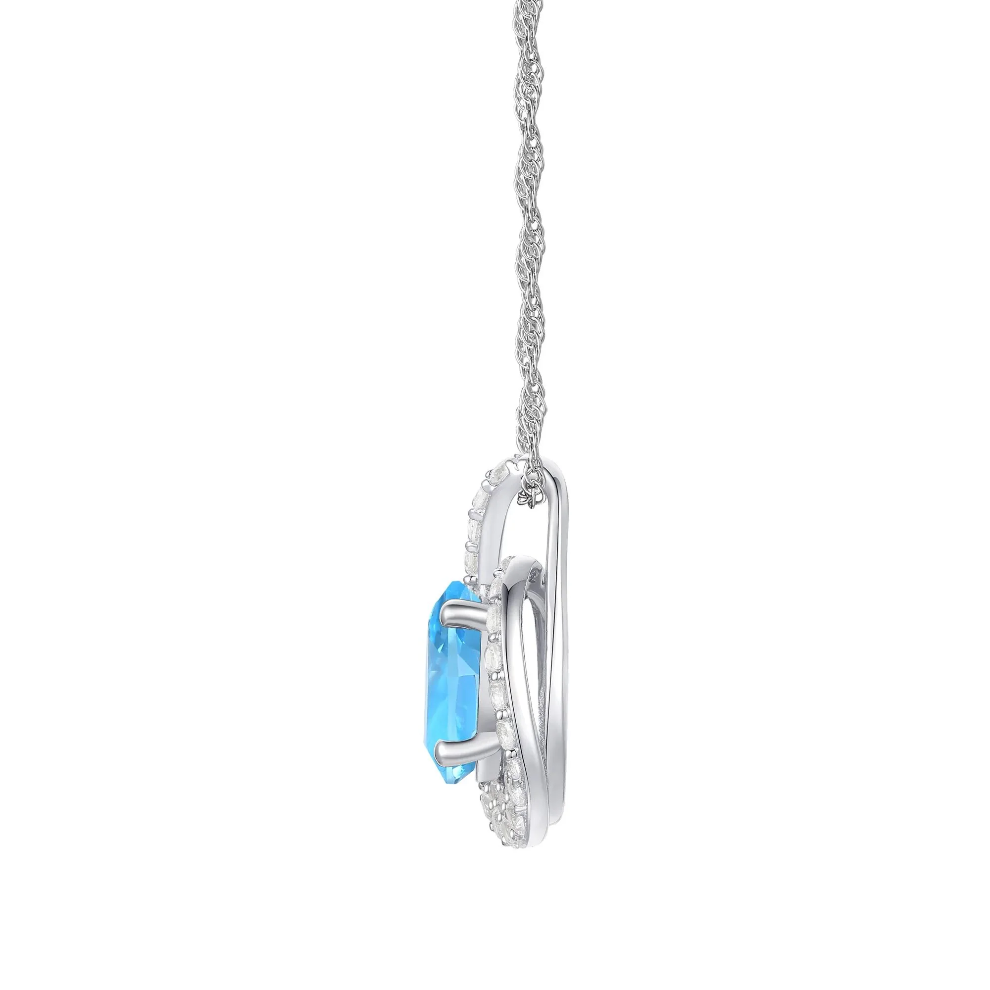 Oval Swiss Blue Topaz and Lab-Created White Sapphire Ring Earring and Pendant Box Set .925 Sterling Silver Size 7 1mm - Image 6